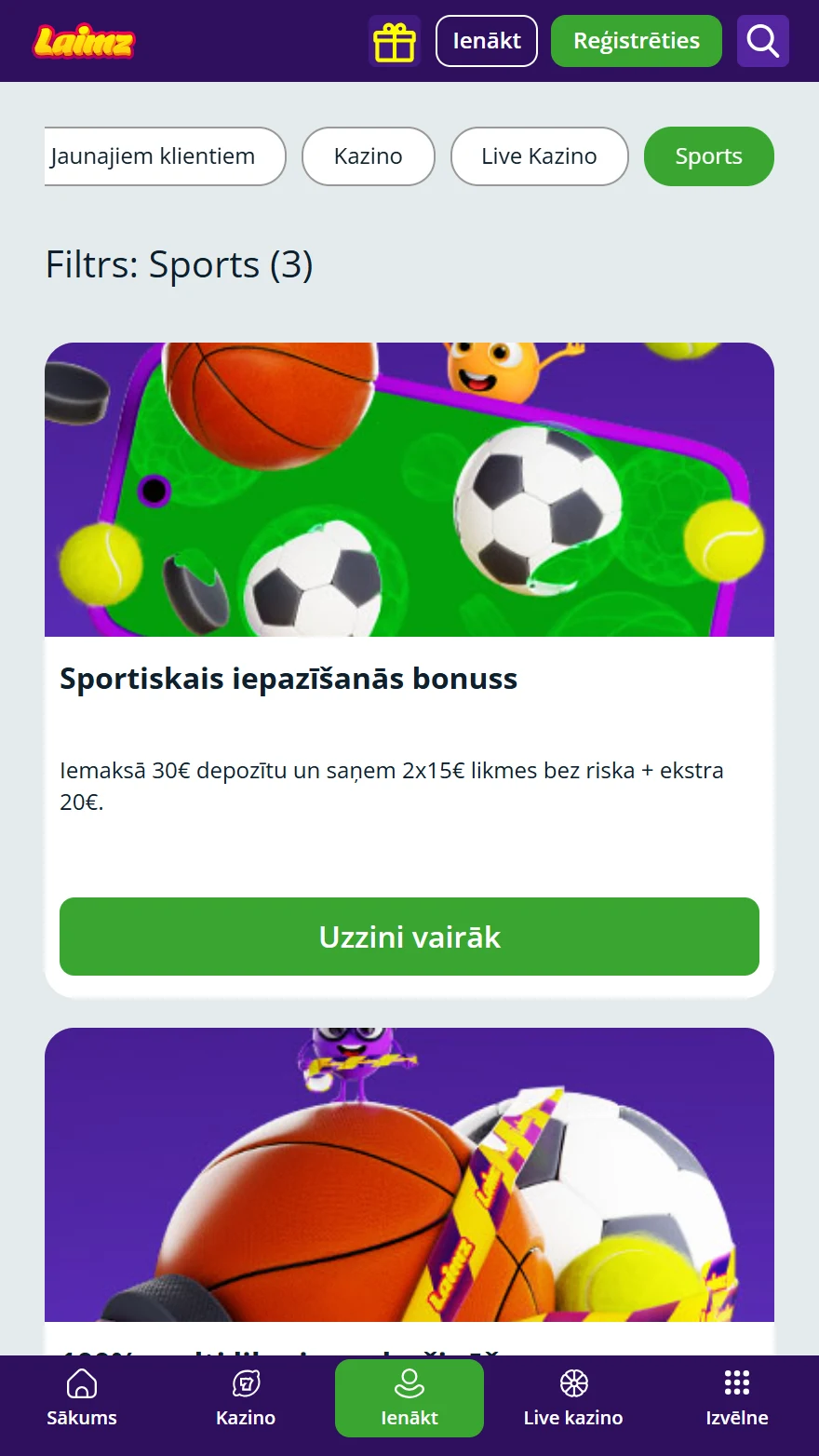 Laimz totalizatora bonusu lapa