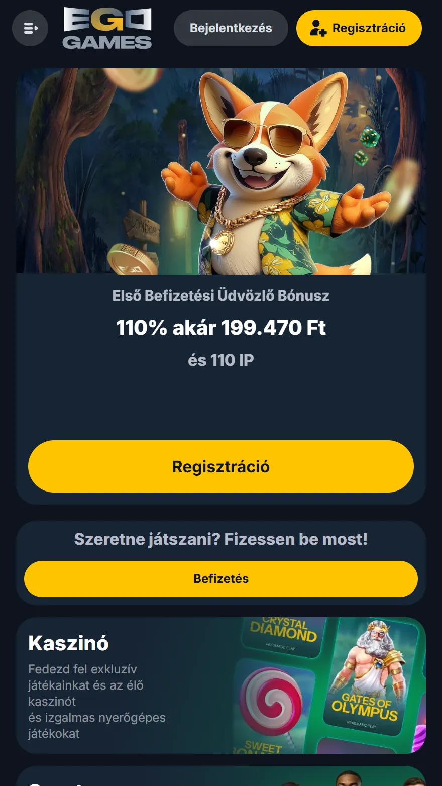 EgoGames kaszinó honlapja