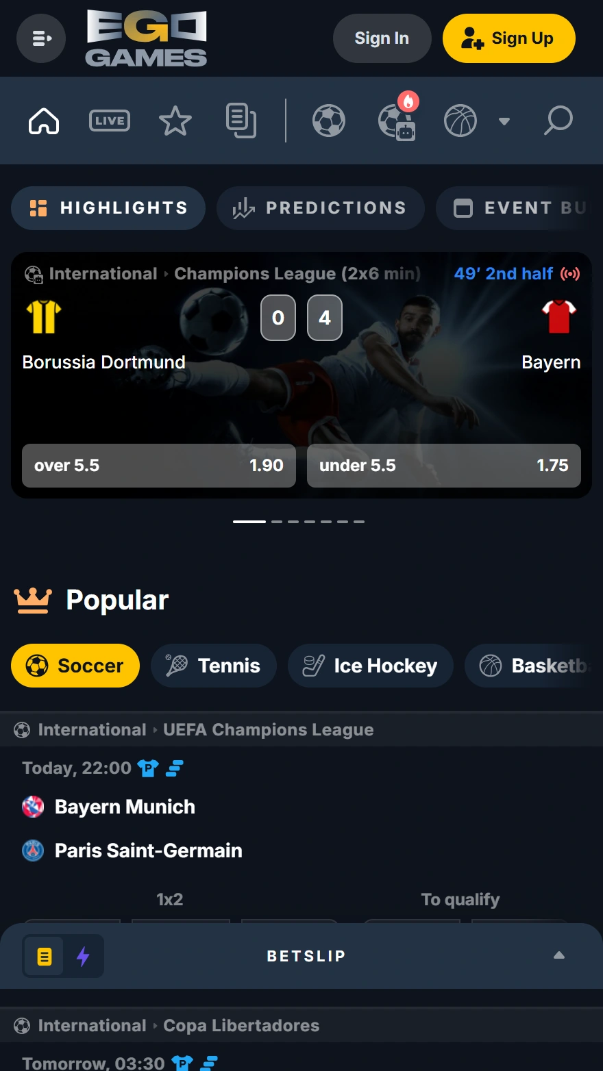 EgoGames sportspelsida