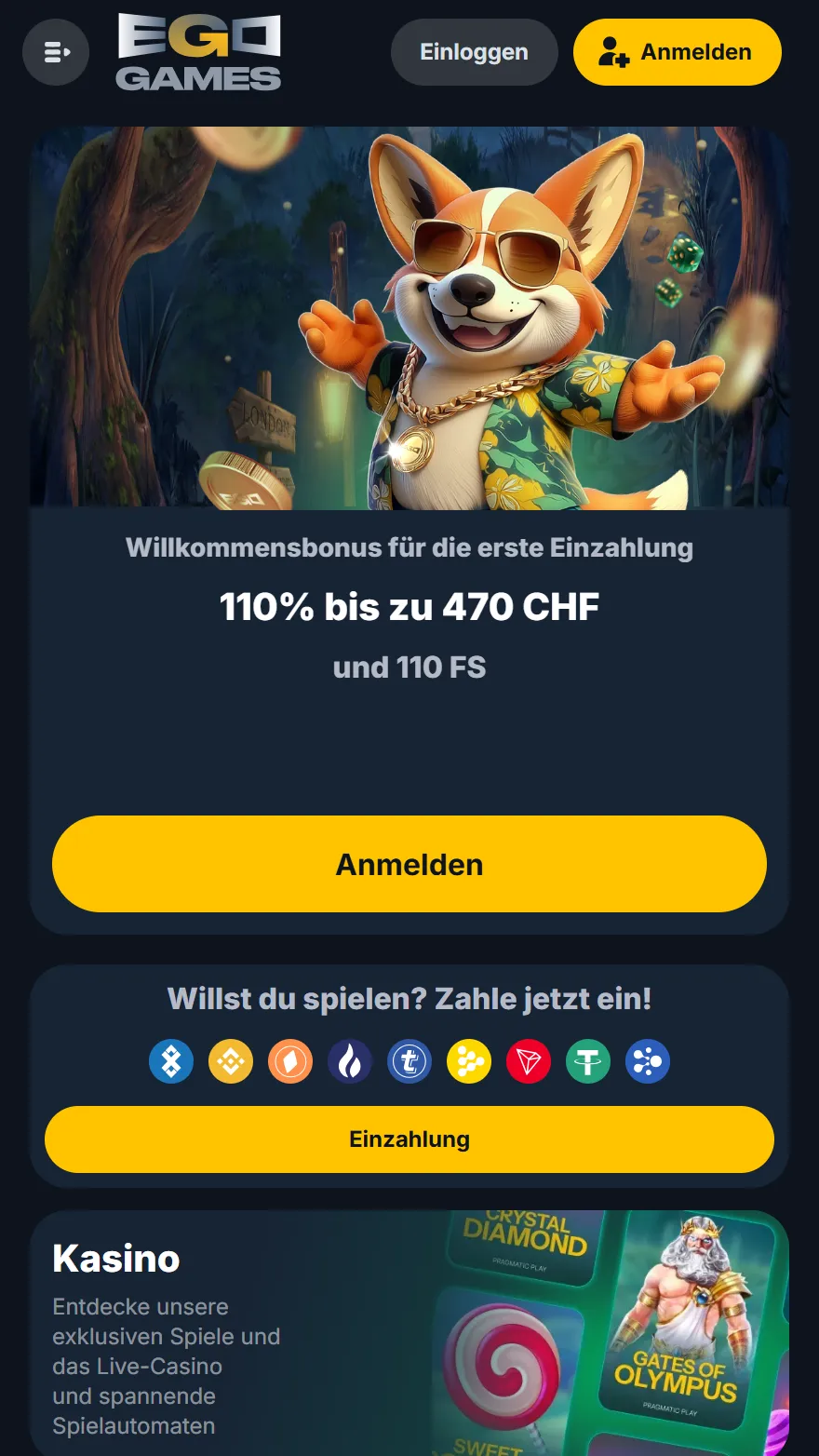 EgoGames Wettanbieter-Startseite