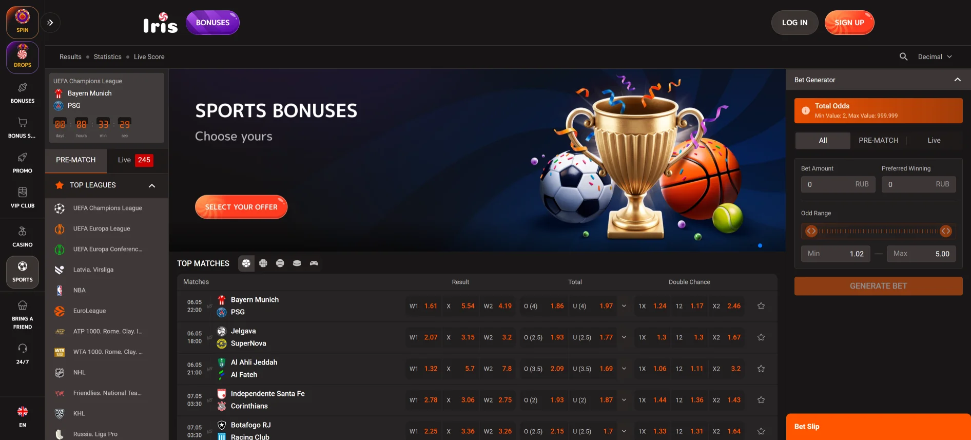 Iris Casino sporta likmes