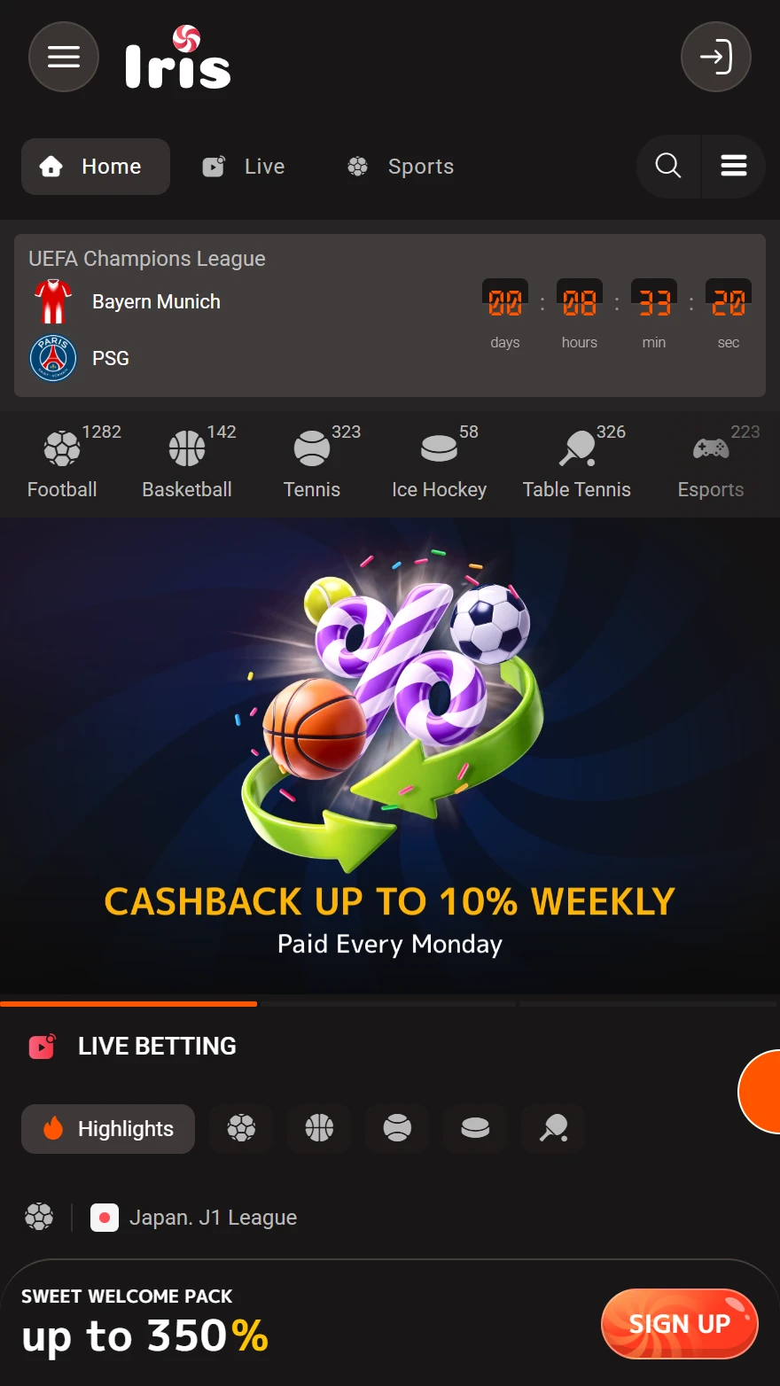 Iris Casino sporta likmju lapa