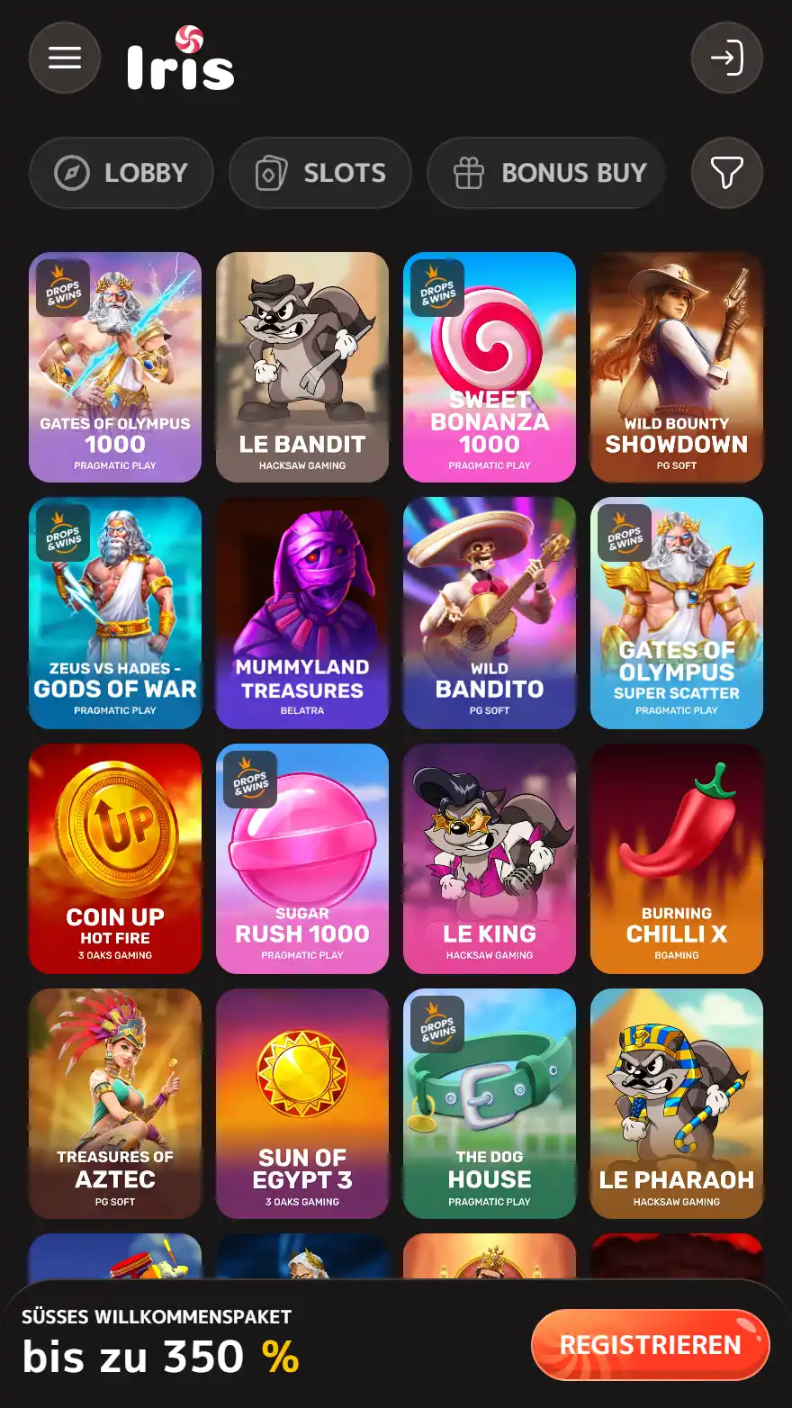 Iris Casino Spieleseite