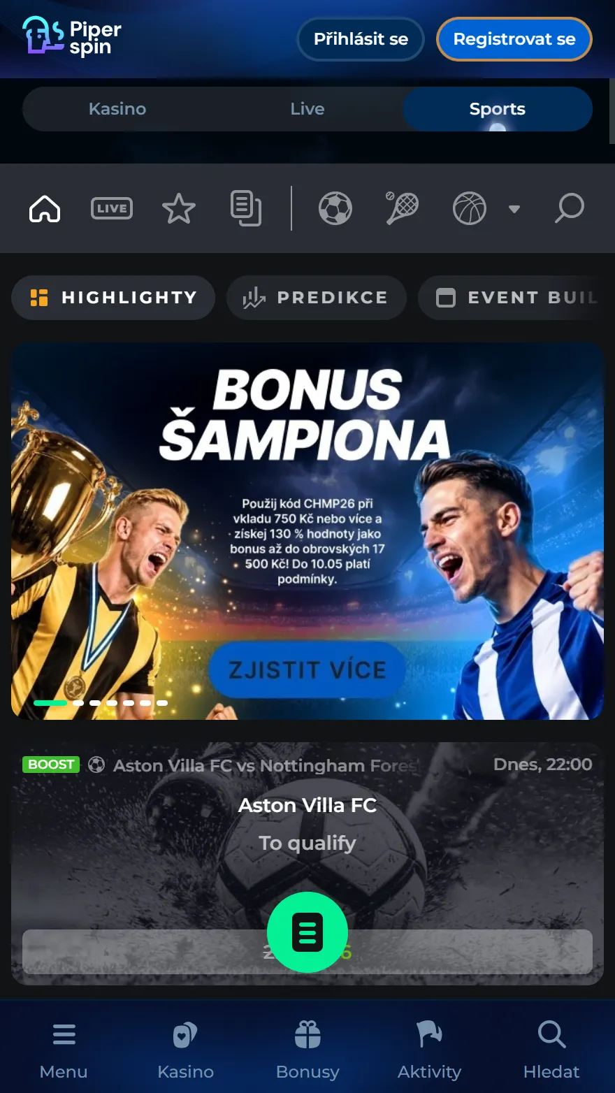 Sportovní sázení PiperSpin Casino