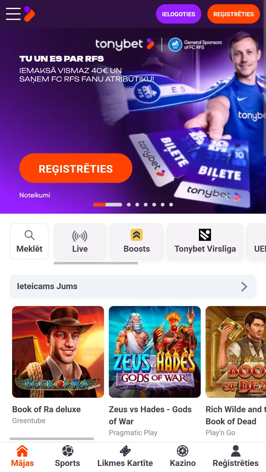 TonyBet mājaslapa