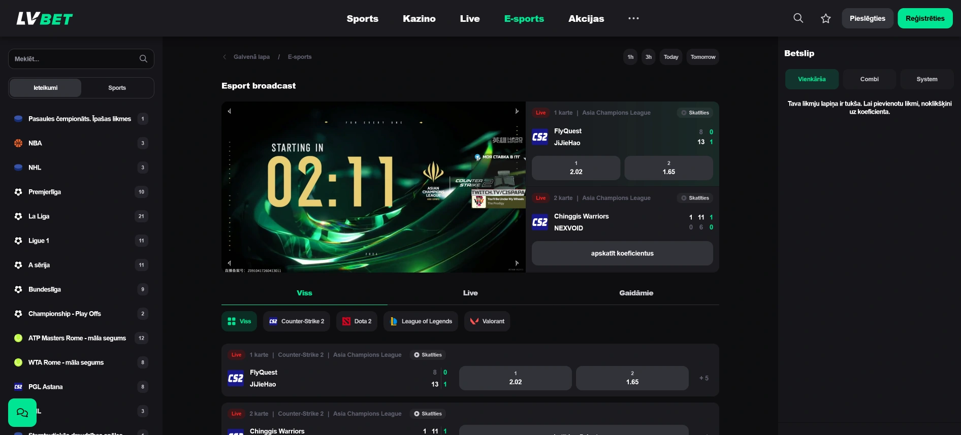 LVBet e-sporta likmes