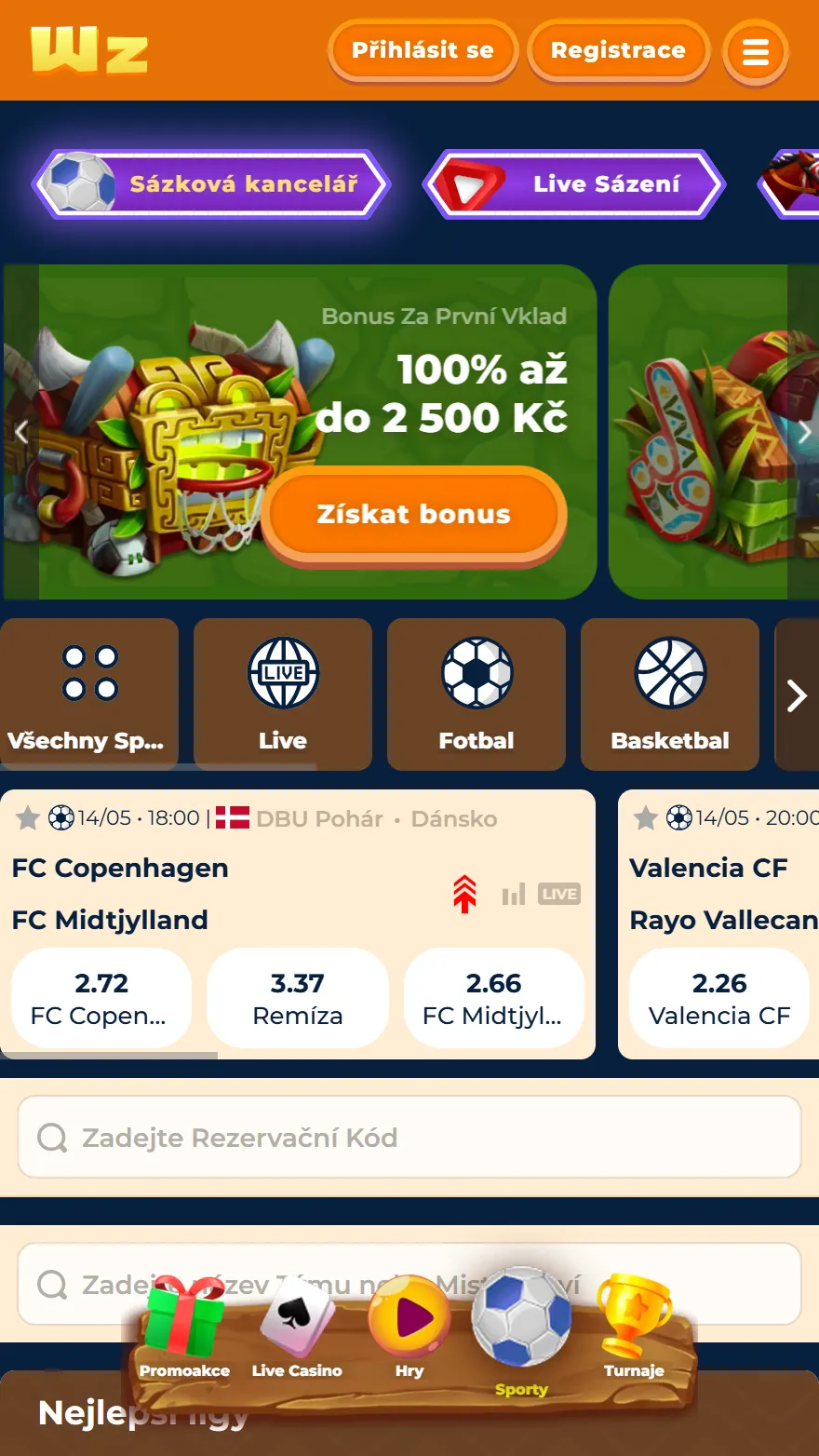 Stránka sportovních sázek Wazamba