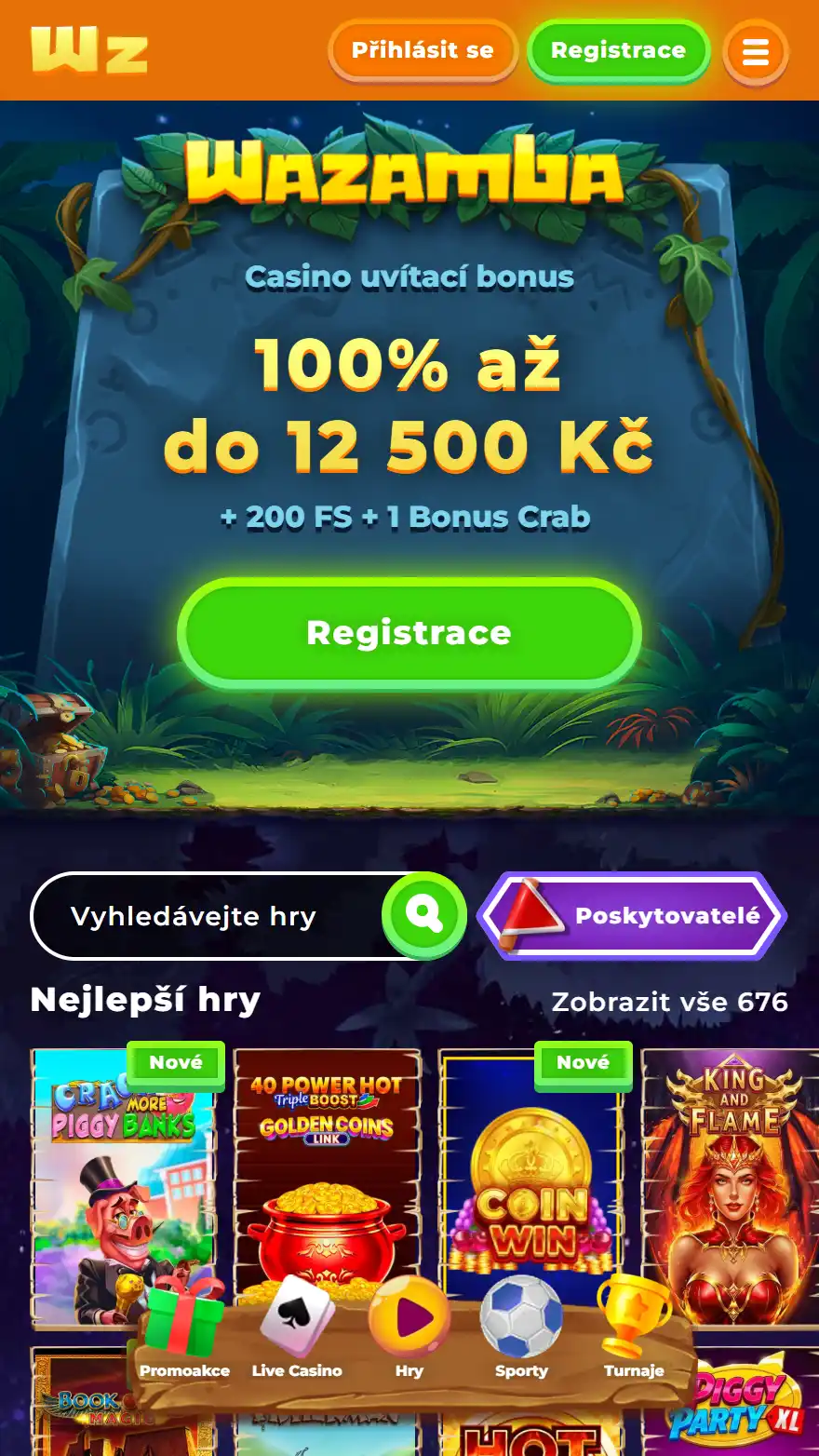 Domovská stránka Wazamba