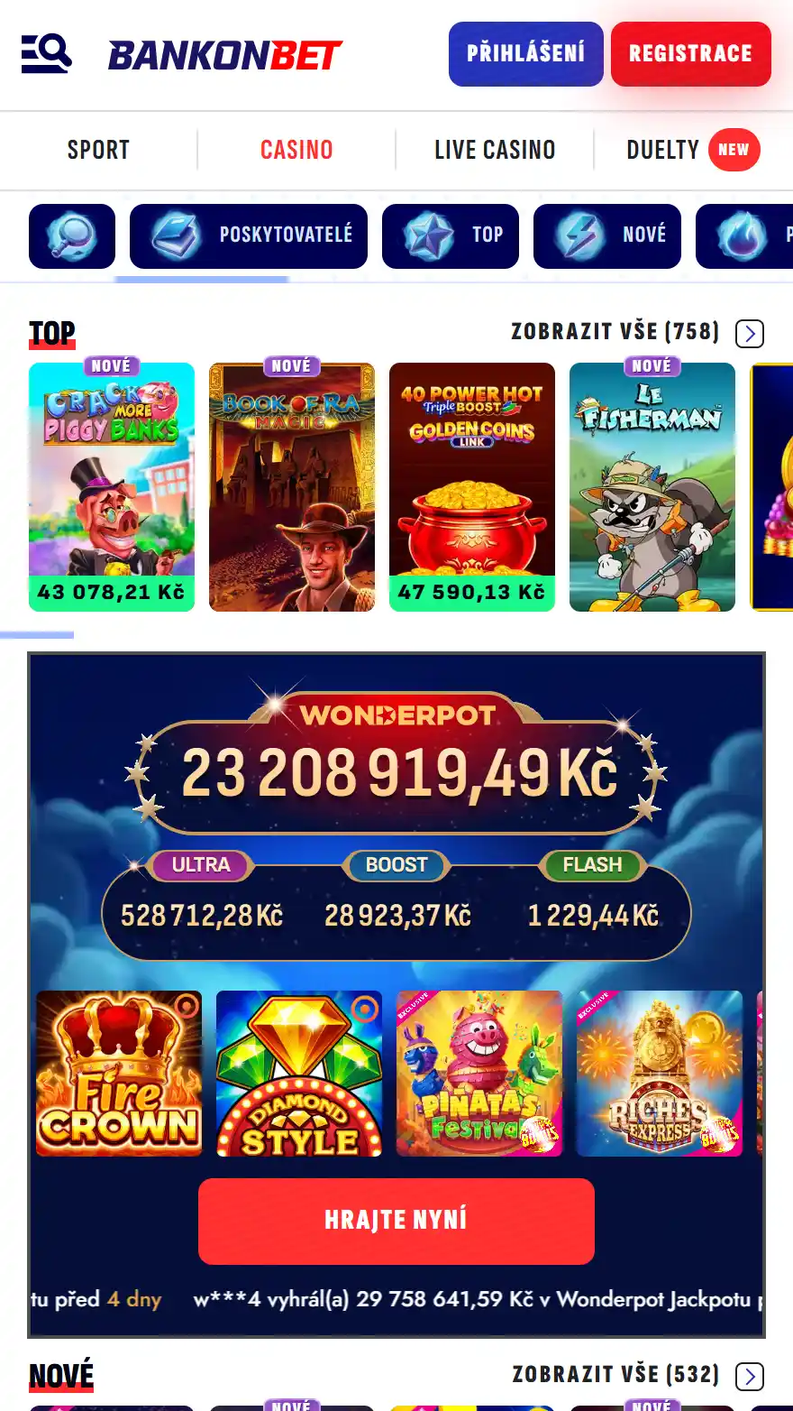 Stránka kasinových her Bankonbet
