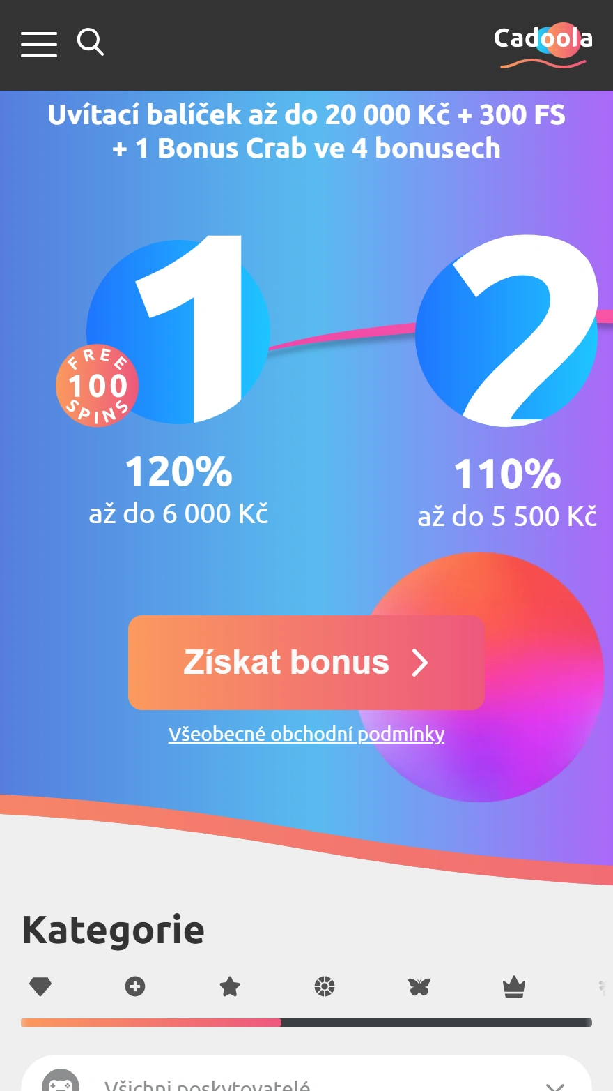 Domovská stránka kasina Cadoola