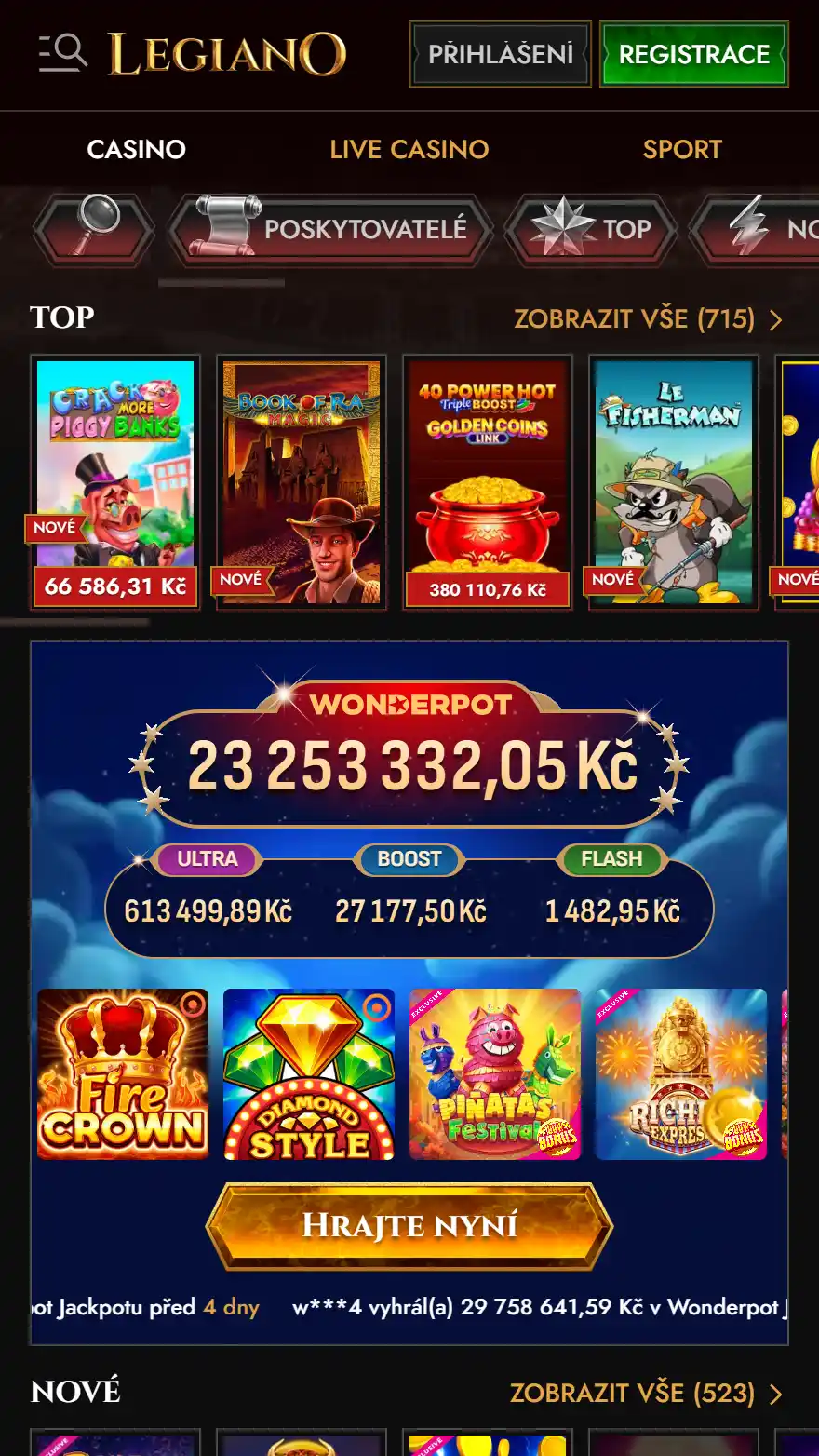 Stránka her Legiano Casino