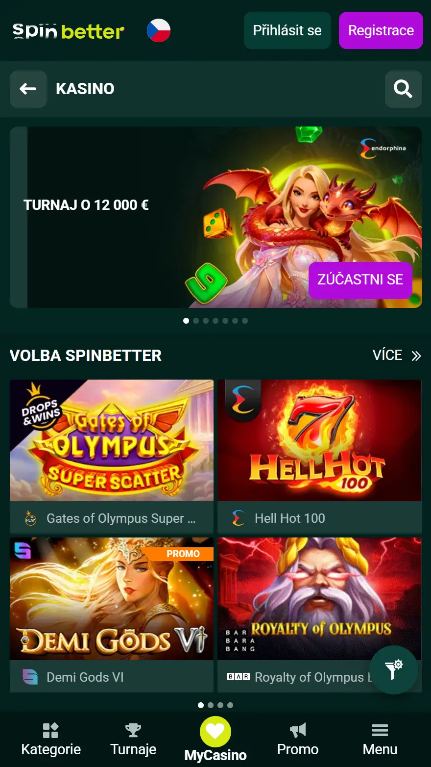 Stránka s hrami Spinbetter Casino