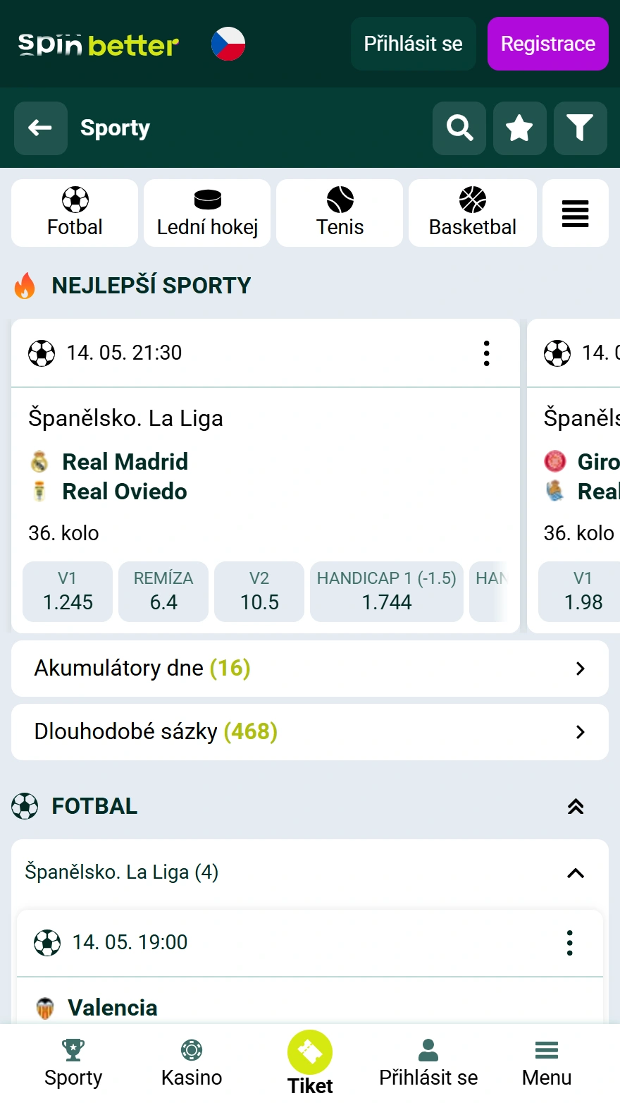 Stránka se sportovními sázkami Spinbetter