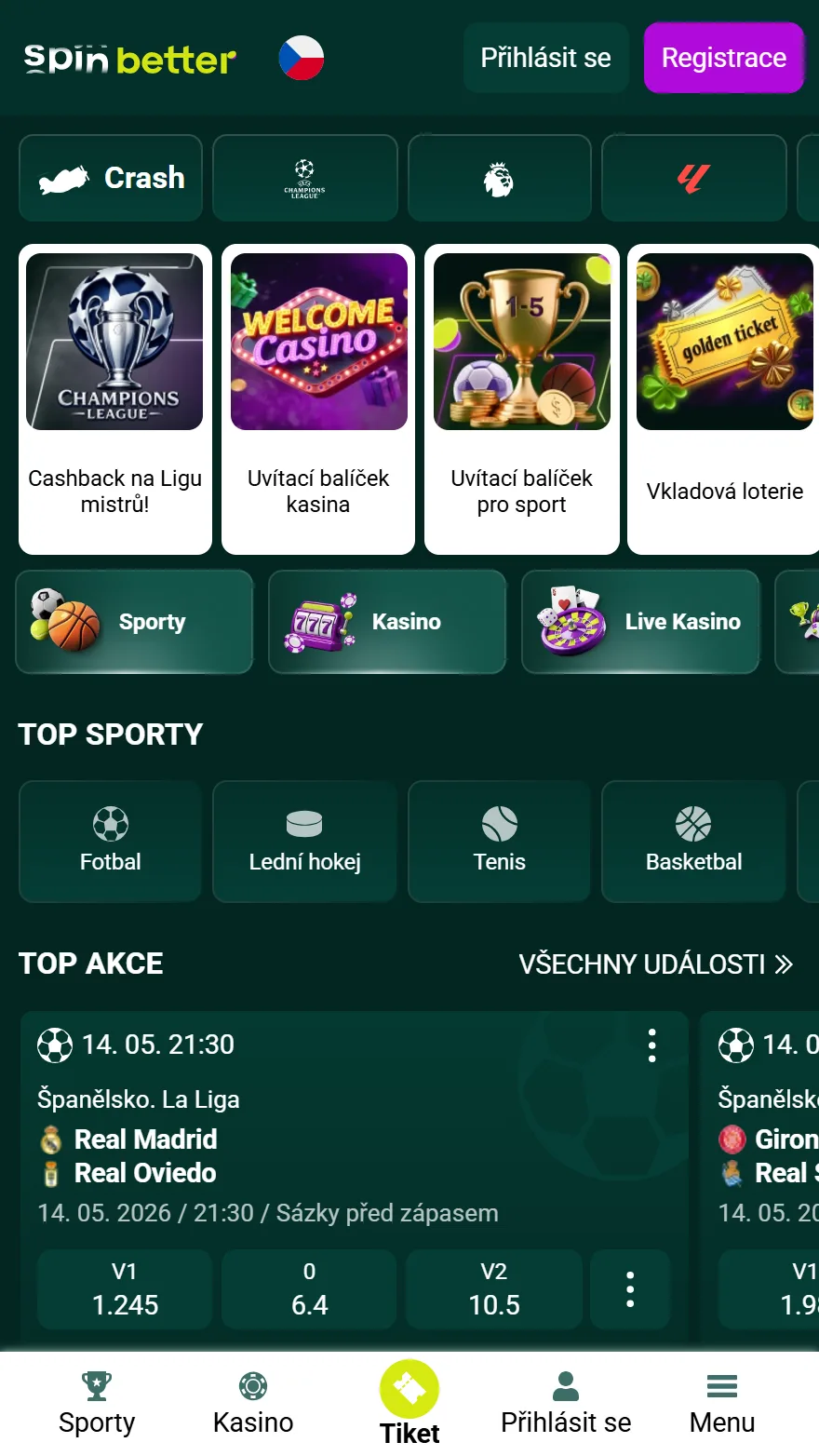 Domovská stránka Spinbetter Casino