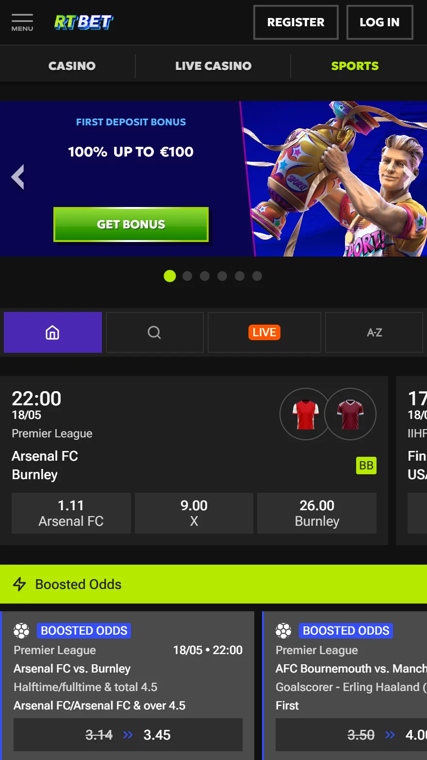 RTBet sporta likmju lapa