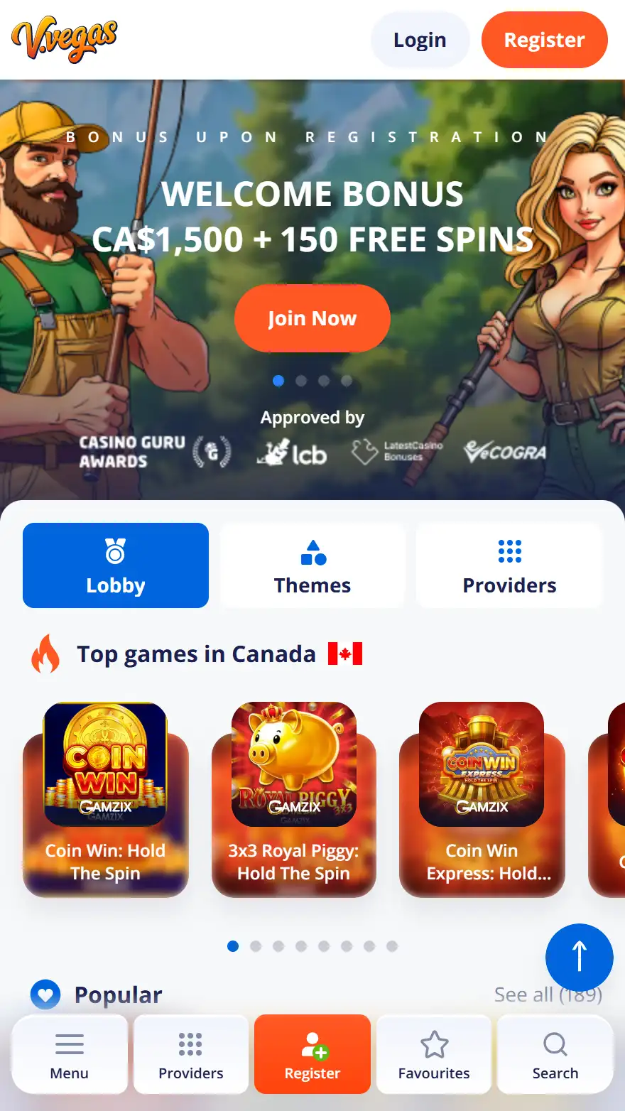 V. Vegas Casino homepage