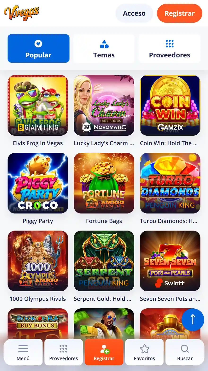 V. Vegas página de juegos