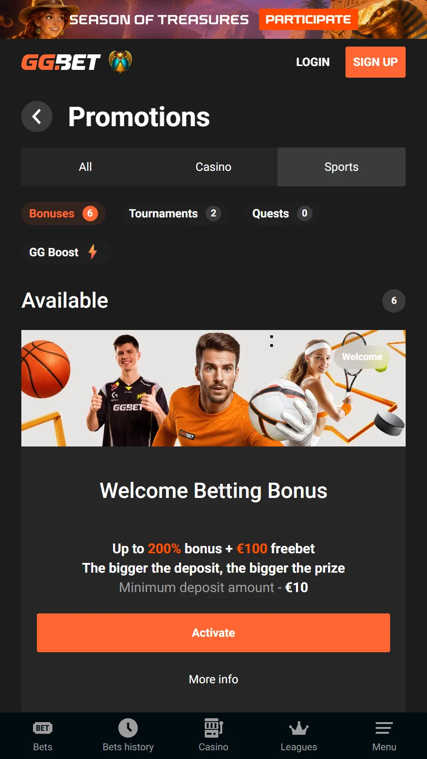 GGBet sporta bonusu lapa