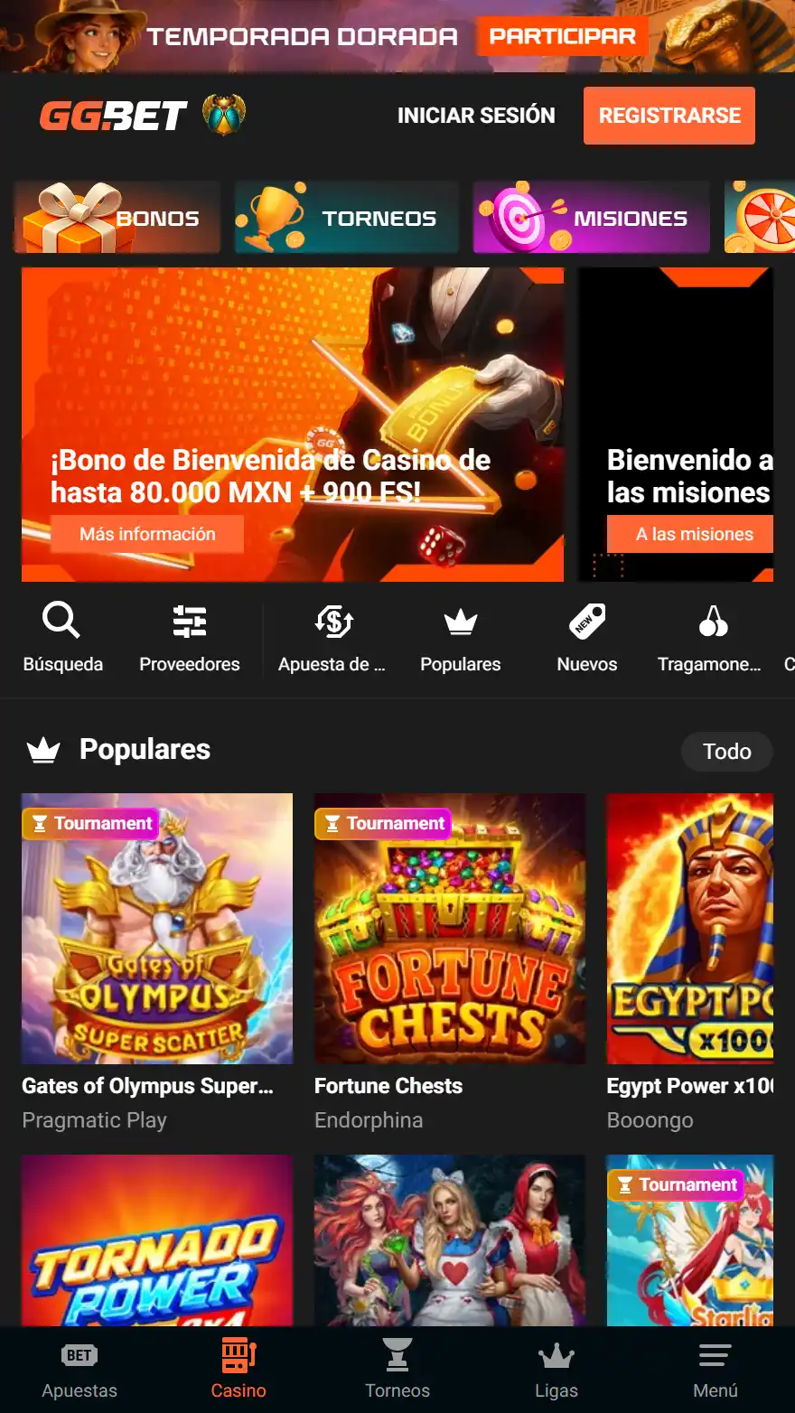 Página principal del Casino GGBet