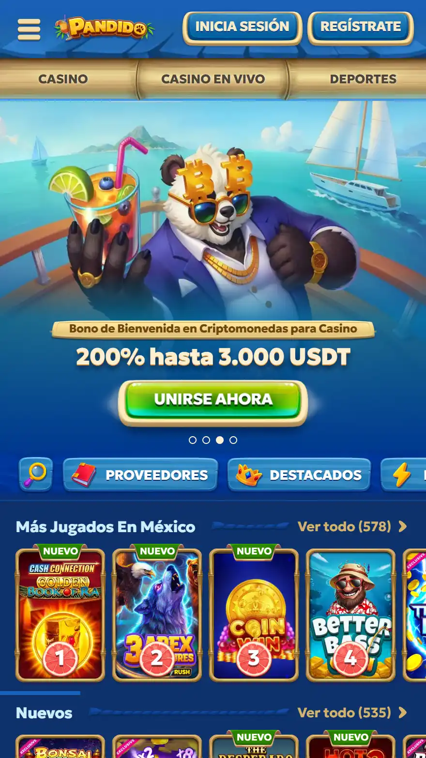 Página de inicio de Pandido Casino