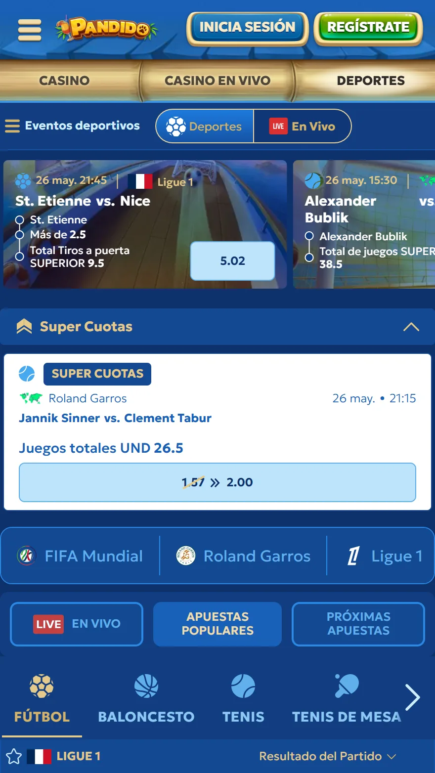 Página de apuestas deportivas de Pandido