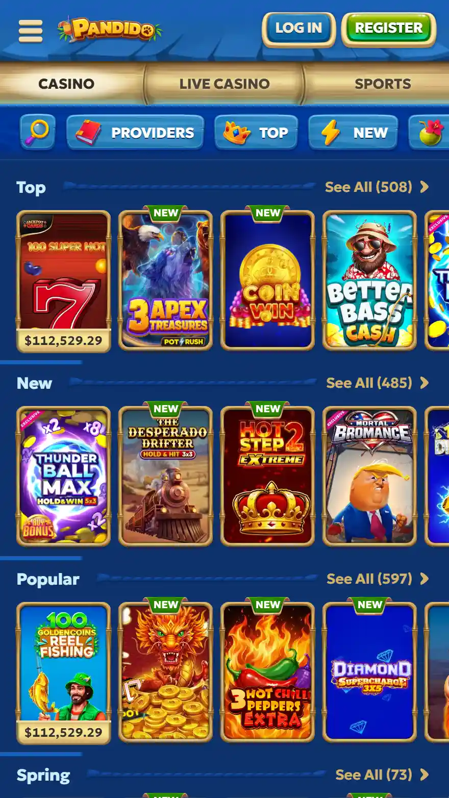 Pandido Casino games page