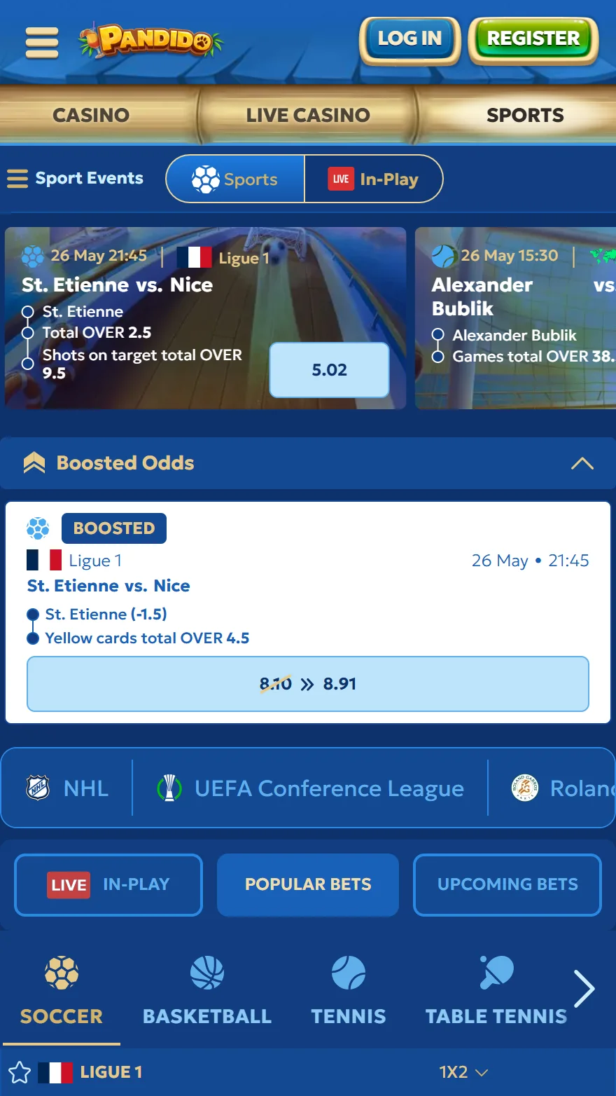 Pandido Casino sports betting page