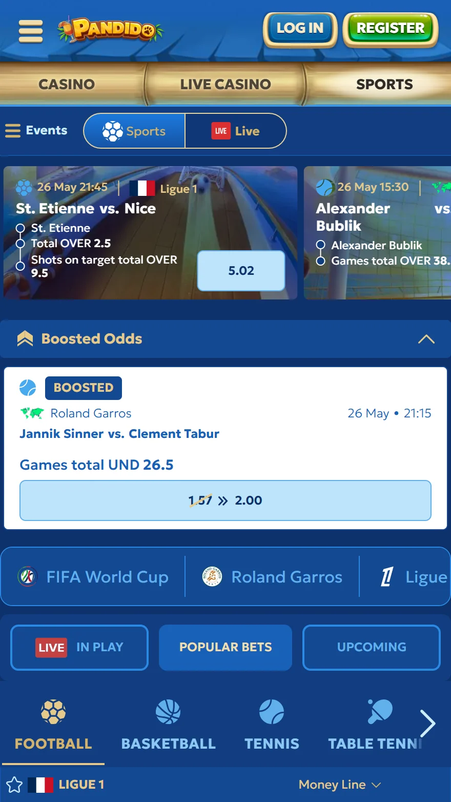 Pandido Casino sports betting page