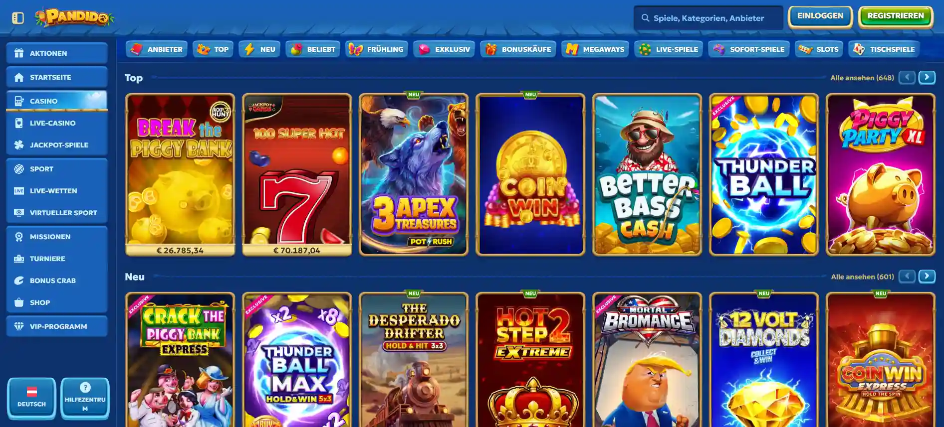 Pandido Casino-Spiele