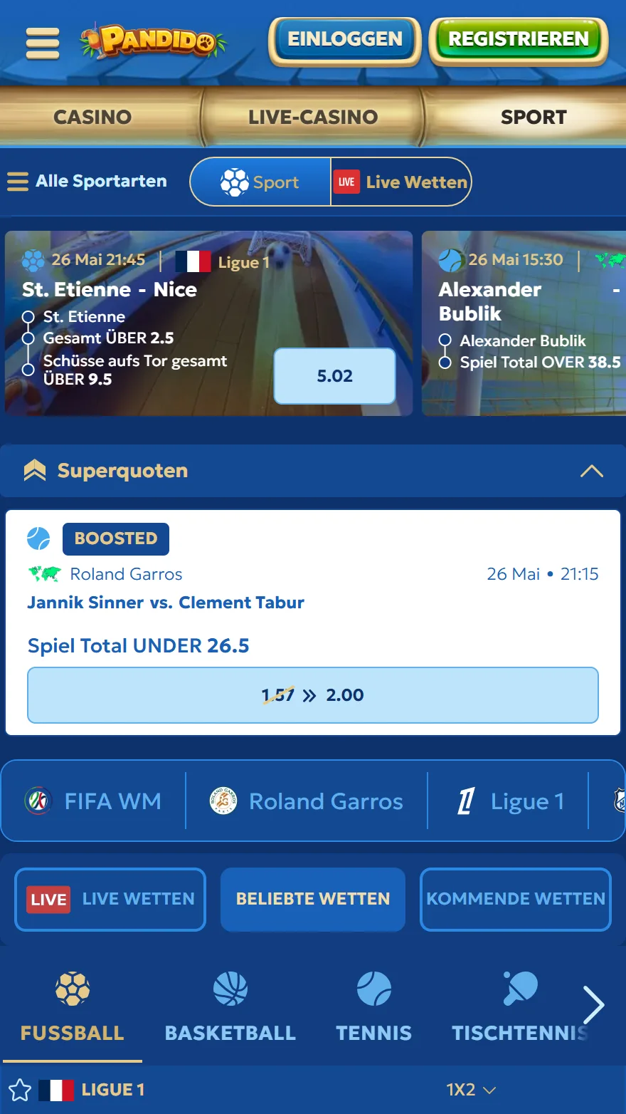 Pandido-Sportwettenseite
