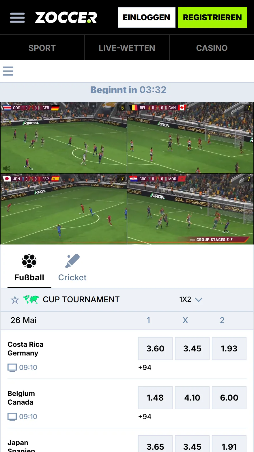Zoccer Virtuelle Sportwettenseite