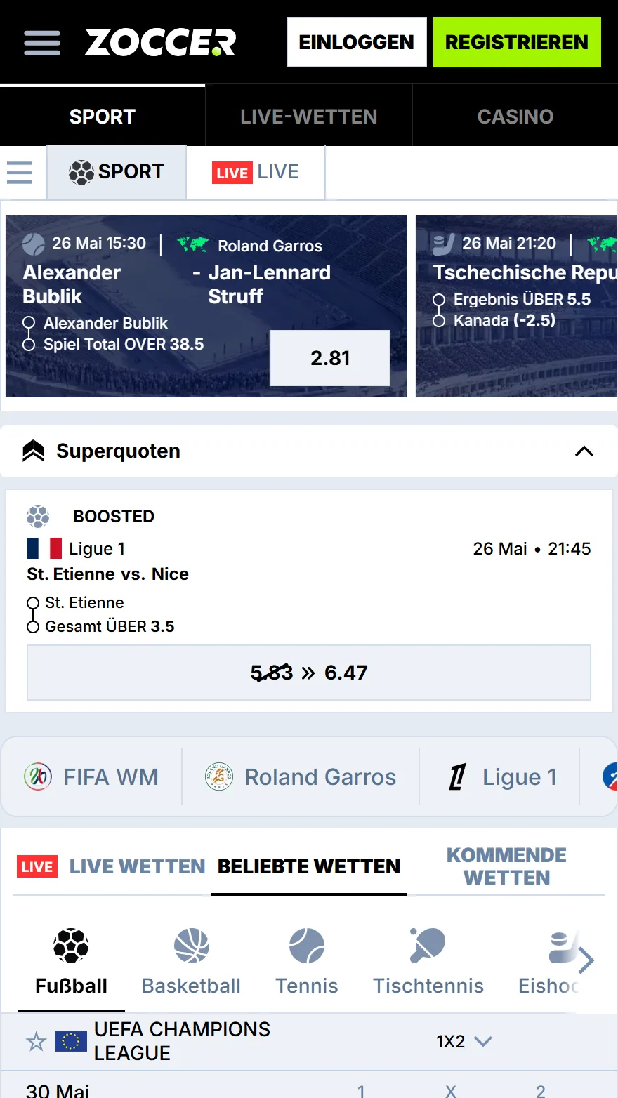 Zoccer Sportwettenseite