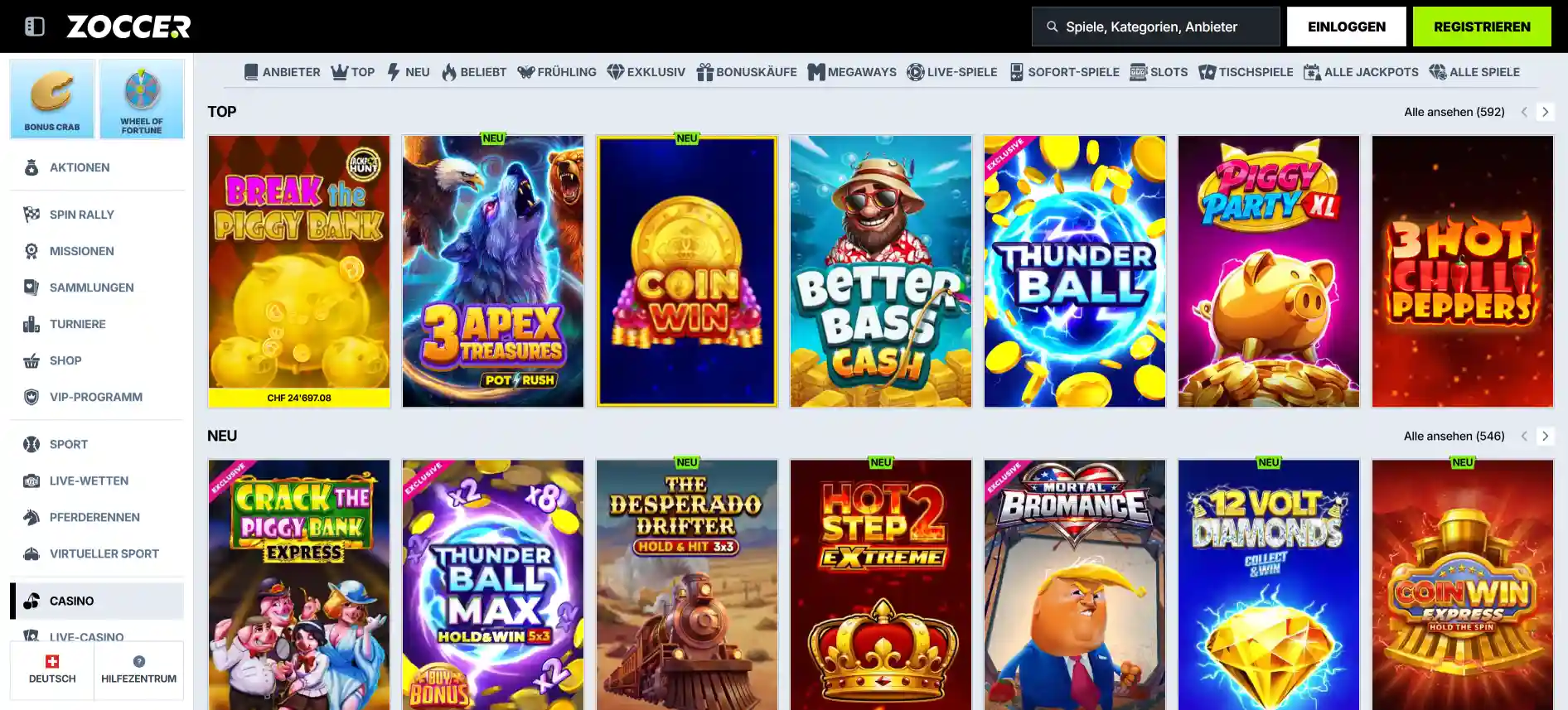 Zoccer Casino Spiele