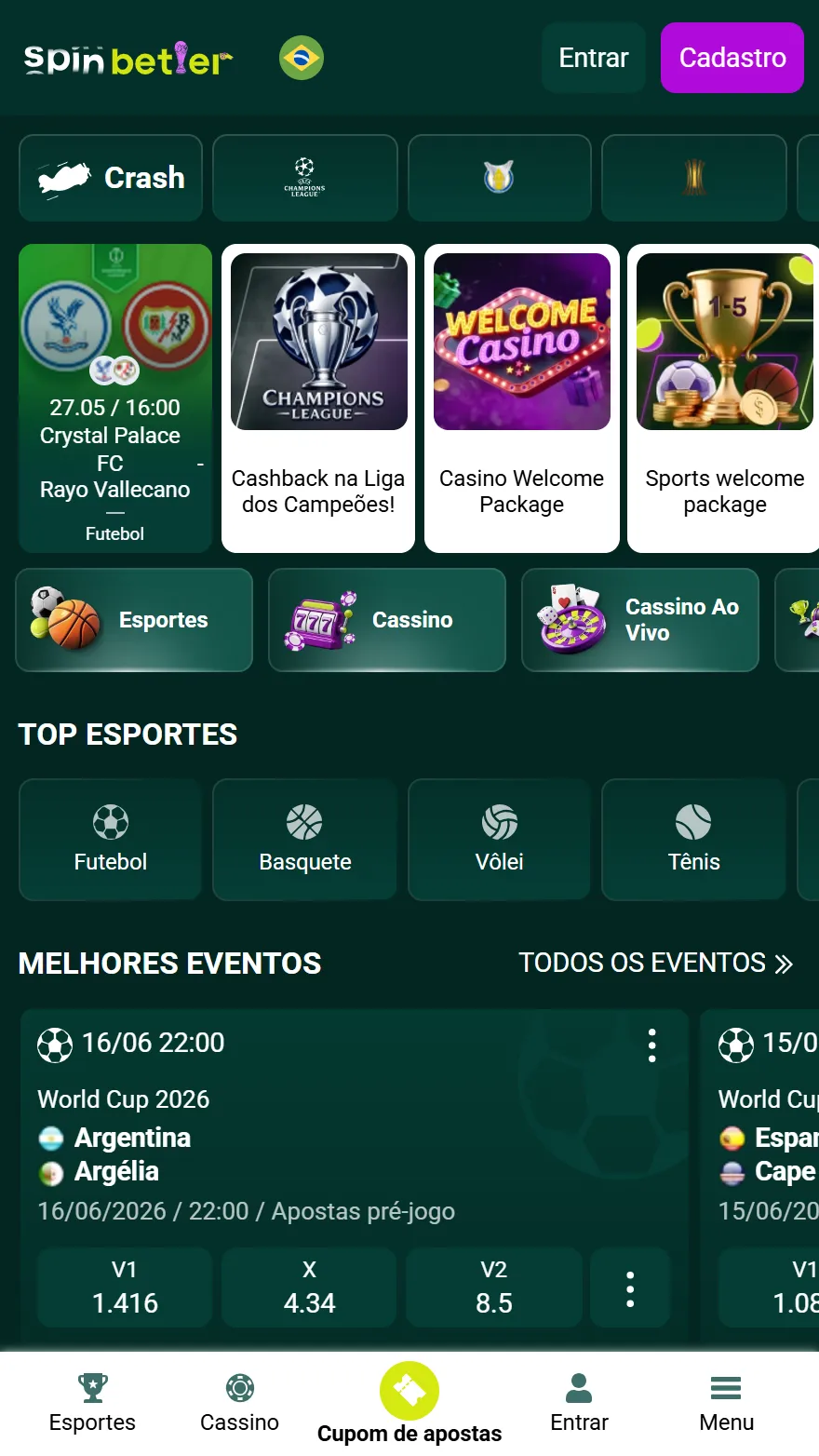 Página inicial da casa de apostas Spinbetter