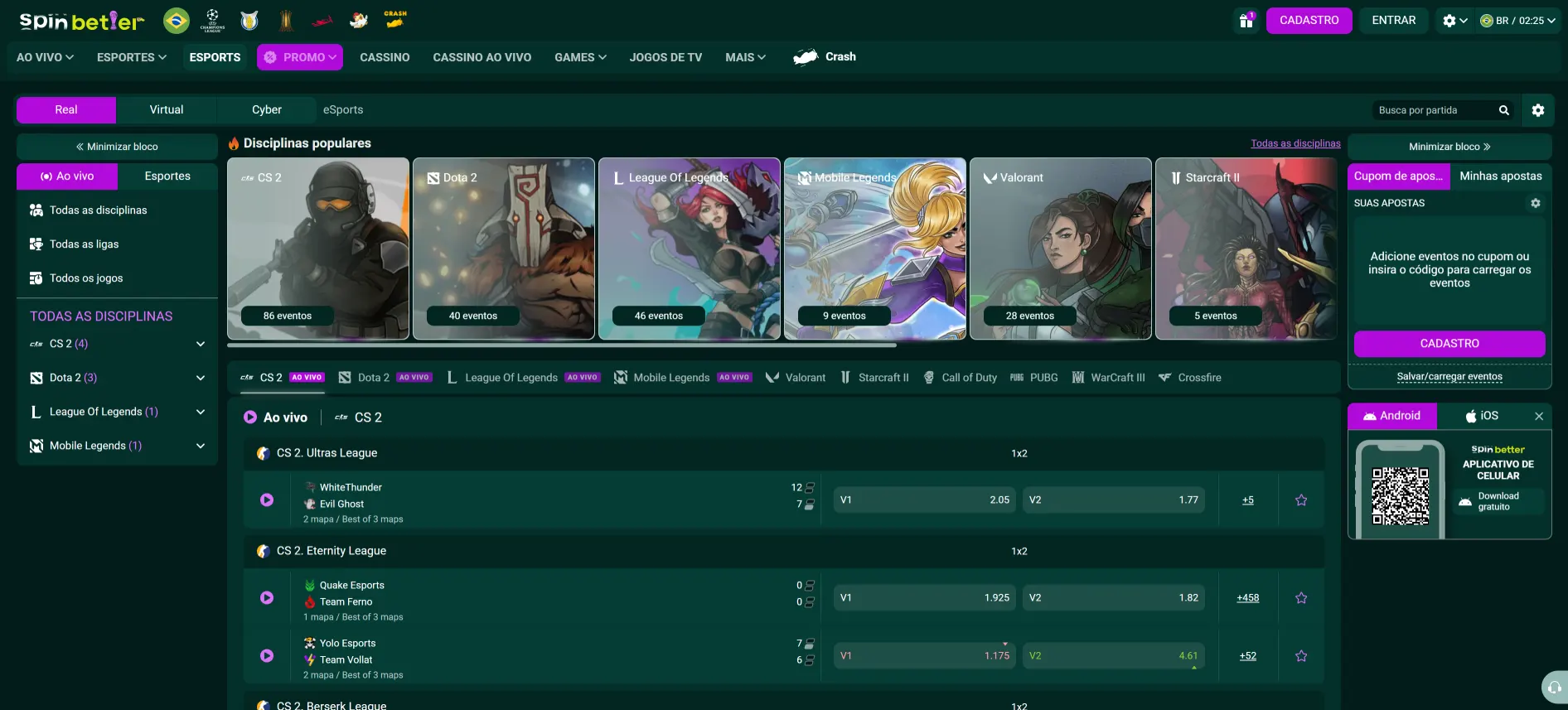 Apostas em e-sports Spinbetter