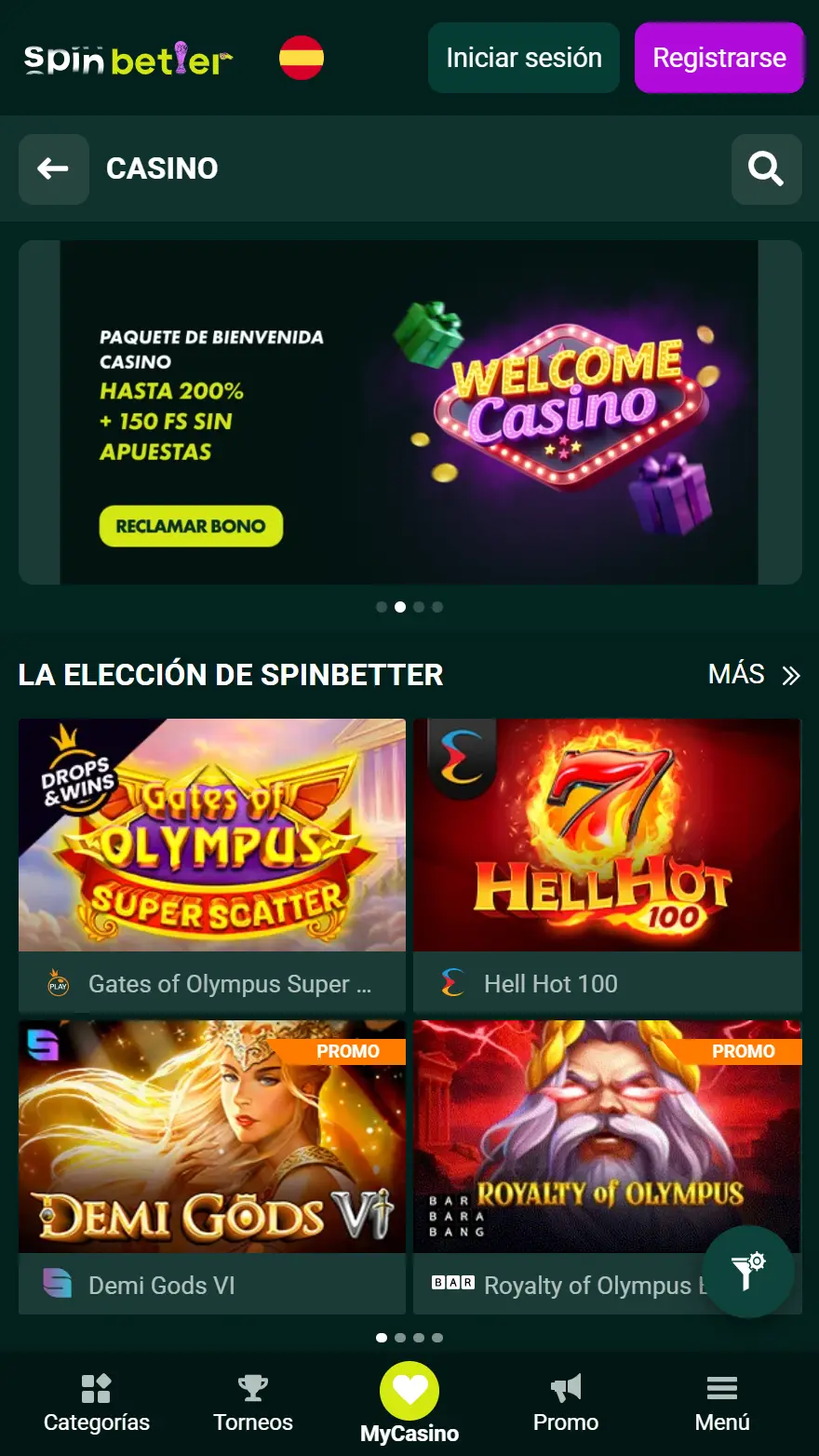 Página de juegos de casino Spinbetter
