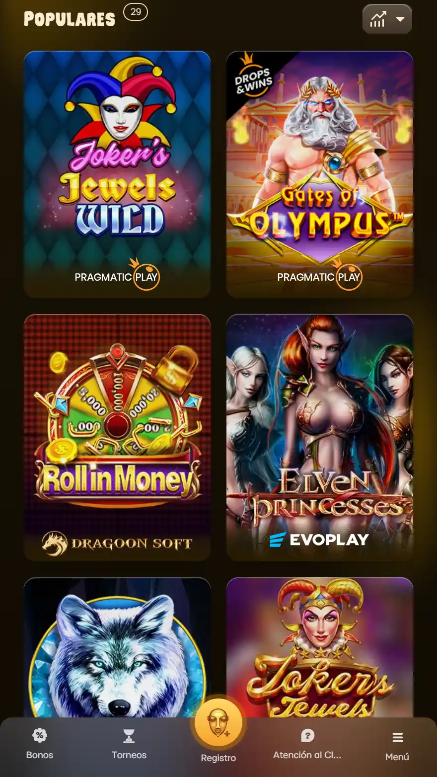 Página de juegos de casino Awintura