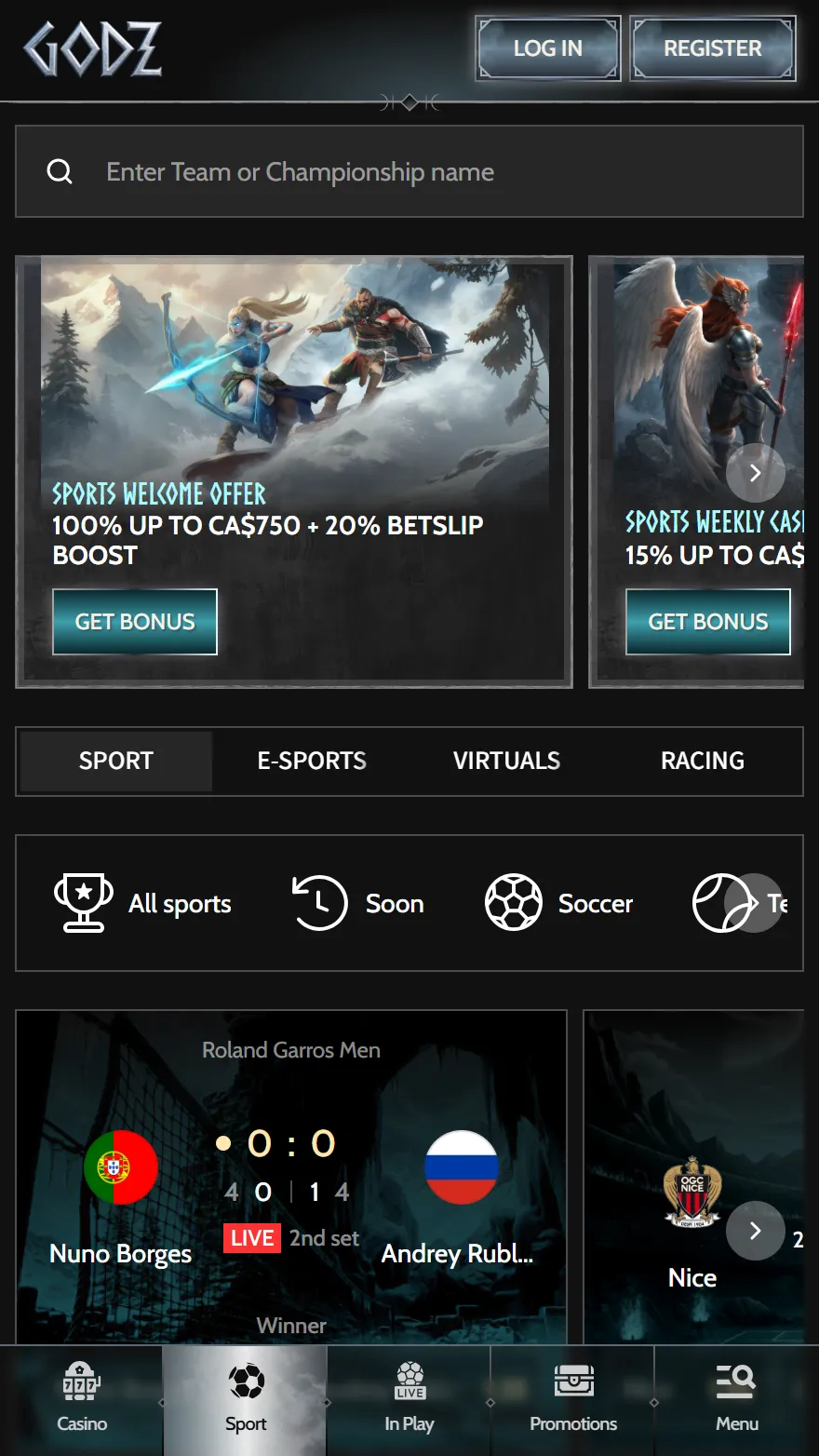 Godz sports betting page
