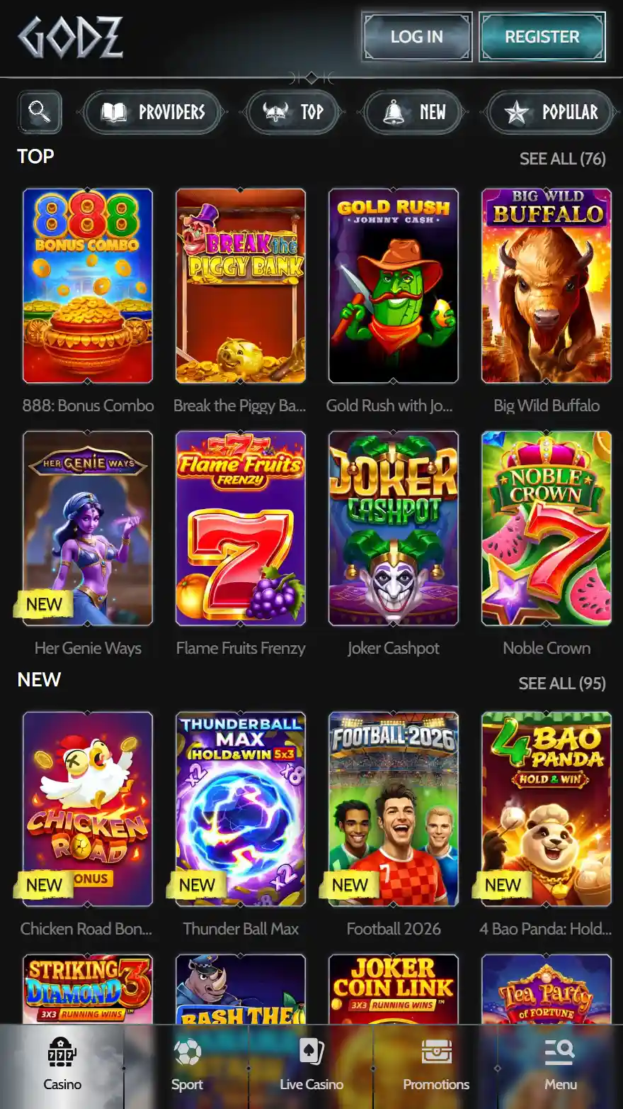 Godz Casino games page