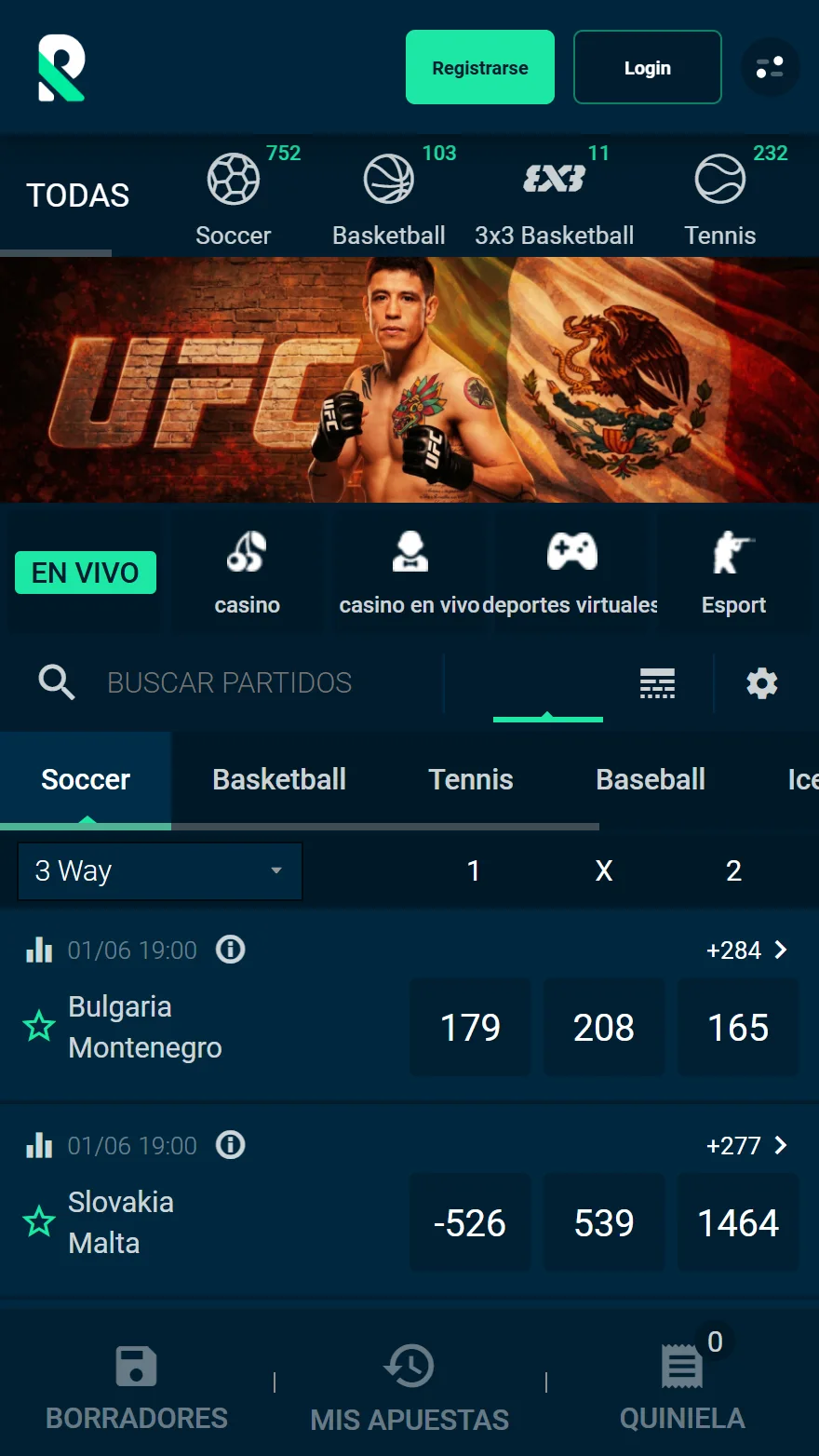 Página de apuestas deportivas de Rolletto