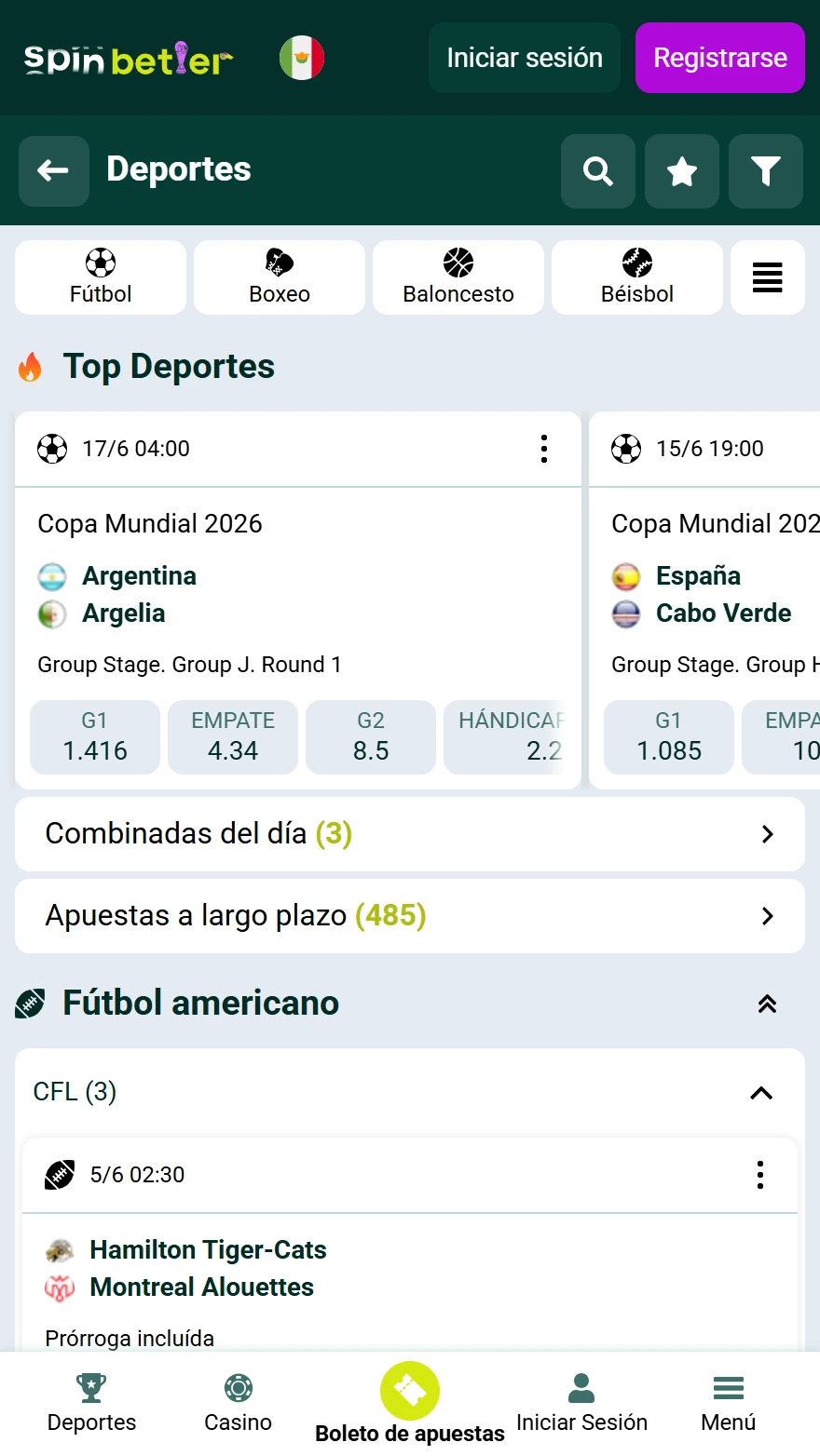 Página de apuestas deportivas SpinBetter