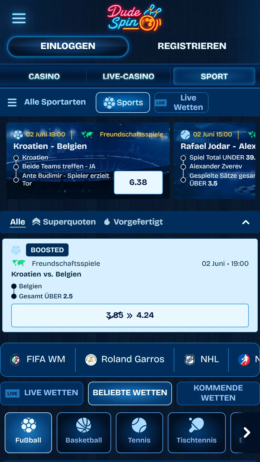Dudespin Sportwettenseite