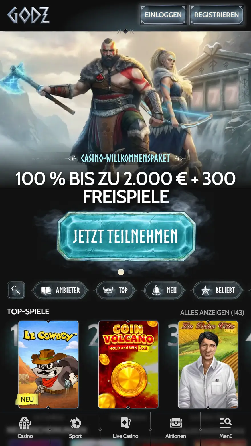 Godz Casino-Startseite