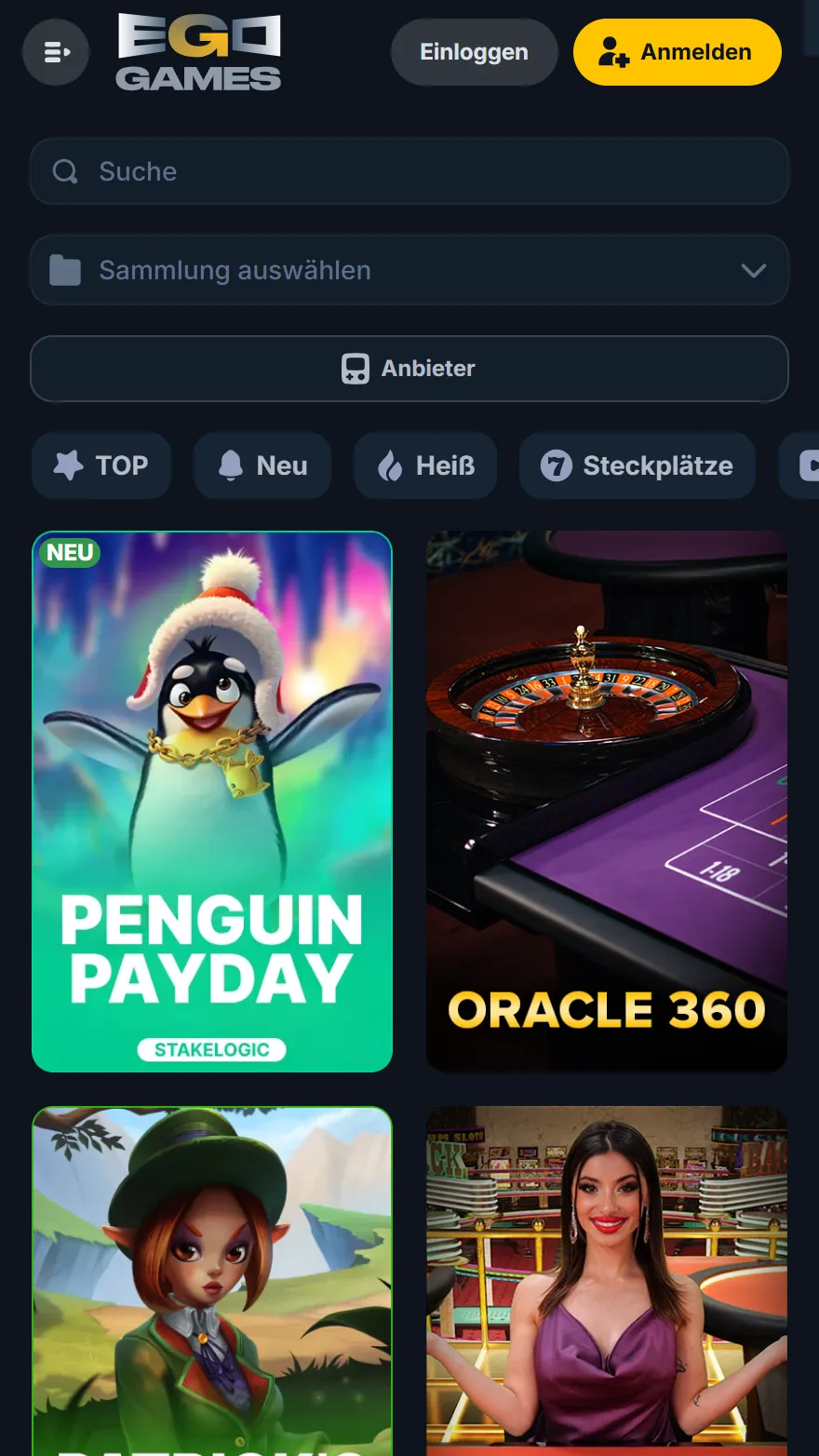 EgoGames Casino-Spieleseite