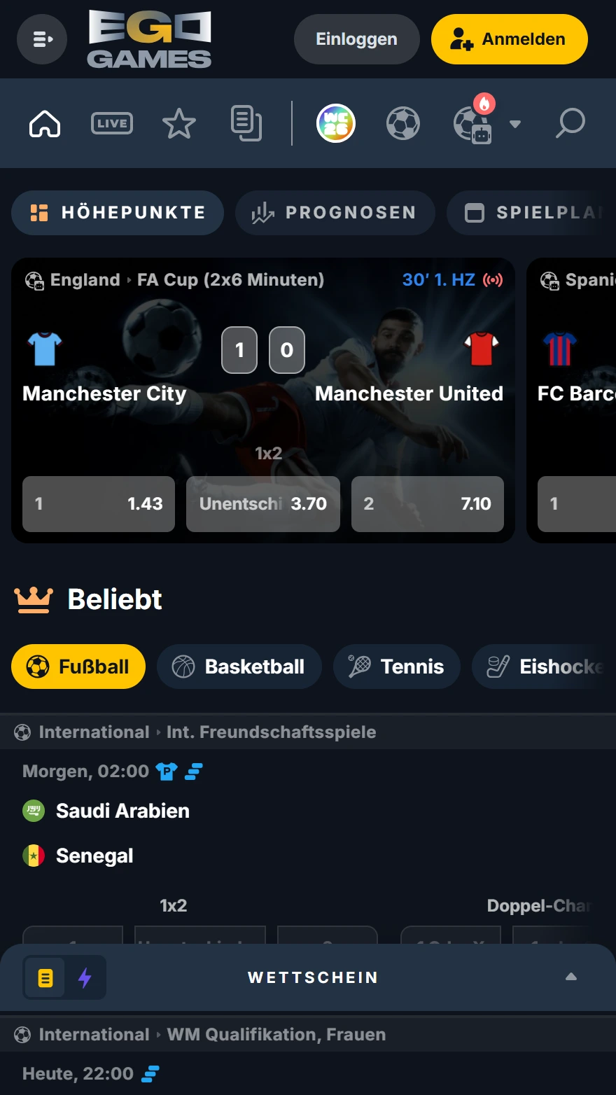 EgoGames Sportwettenseite