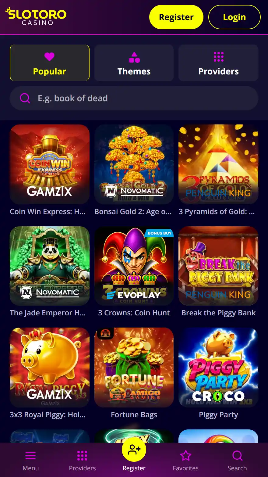Slotoro Casinos spelsida
