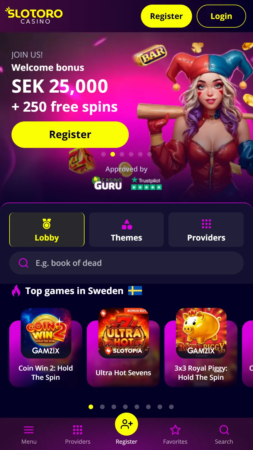 Slotoro Casinos hemsida