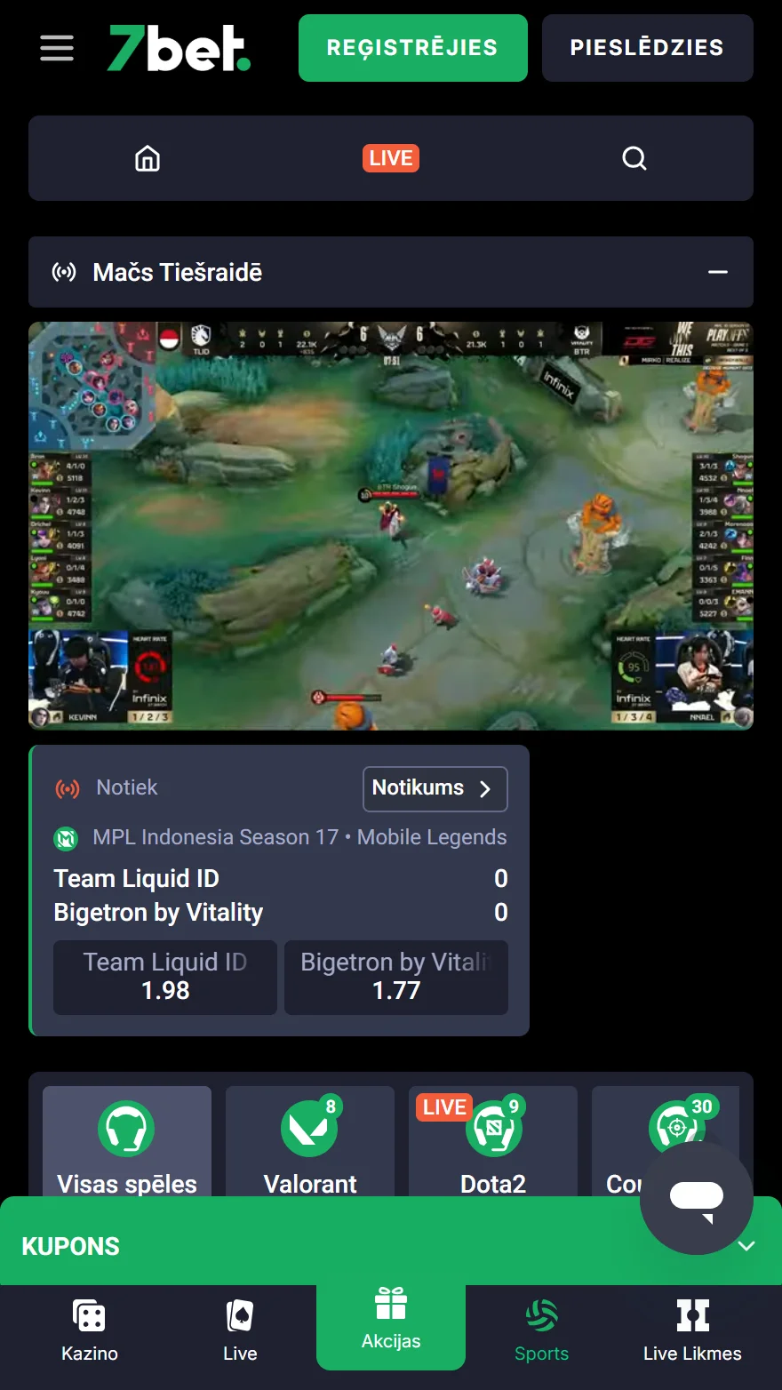 7bet e-sporta likmju lapa