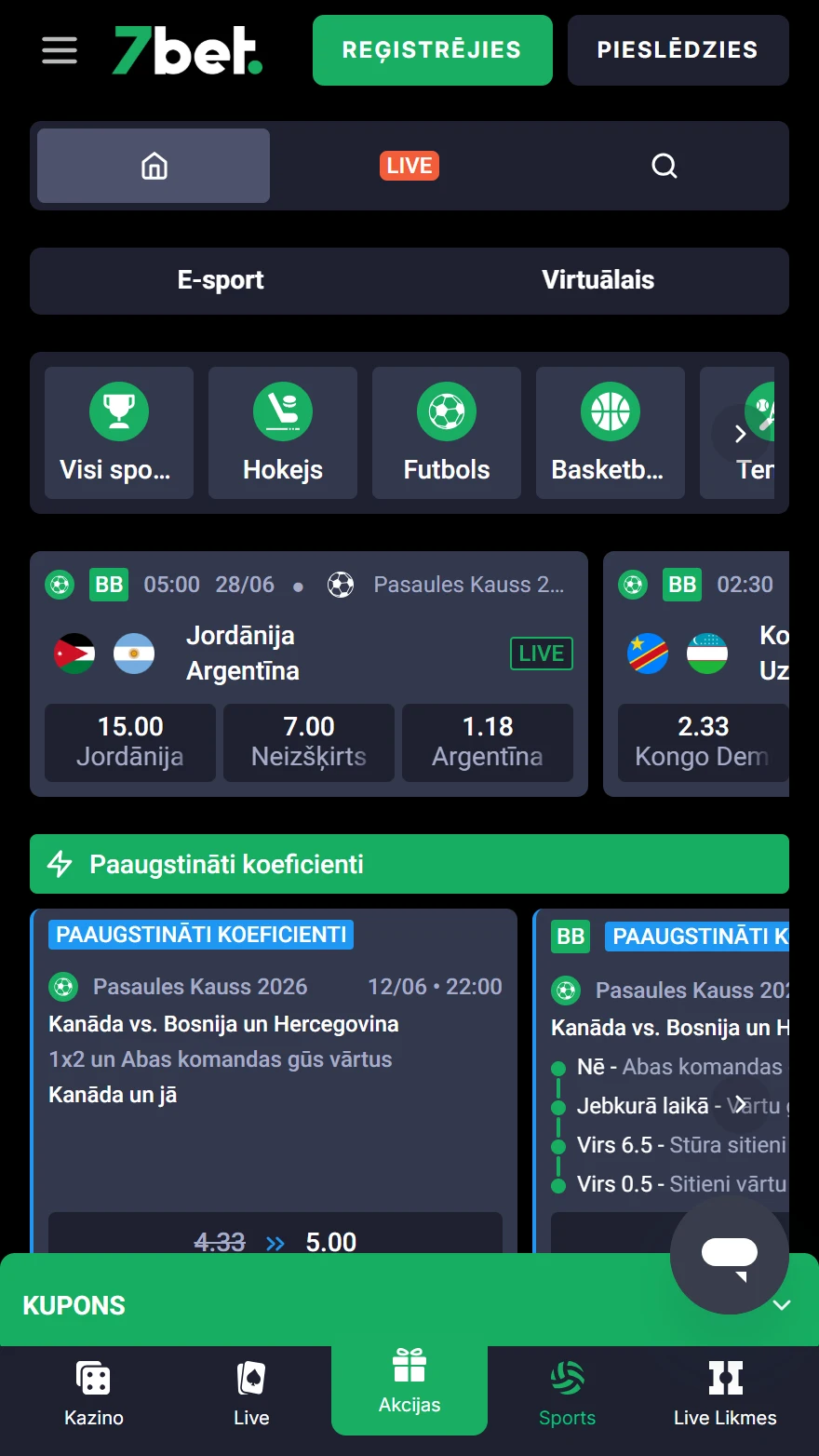 7bet sporta likmju lapa