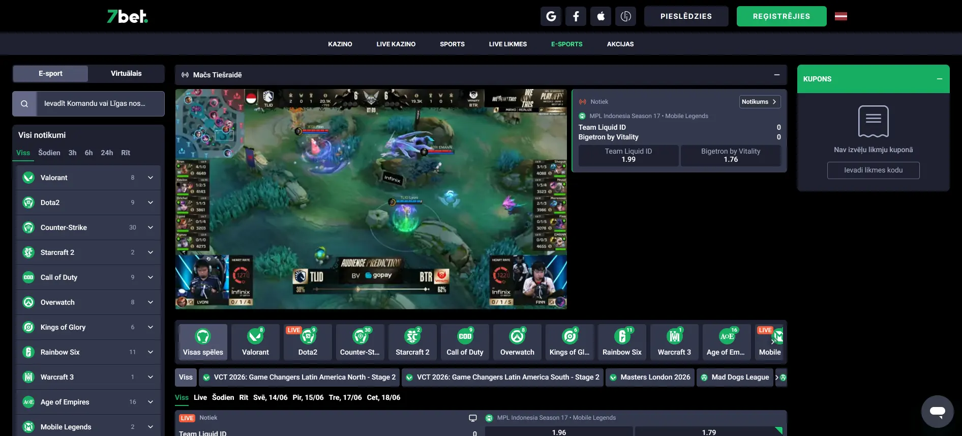 7bet e-sporta likmes